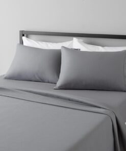 Amazon Basics Lightweight Super Soft, Wrinkle-Free Luxury Microfiber 4 Piece Bed Sheet Set with 14-Inch Deep Pockets, Full, Dark Gray, Solid
