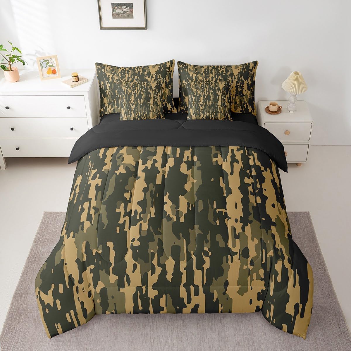Feelyou Duck Hunter Green Camouflage Hunting 7 Pieces Bedding Set, Queen Size Black Brown All Season,Bed in a Bag with Comforter, Sheets, Pillowcases Camo Army Bed Set Breathable Wild Room Decor - Image 23