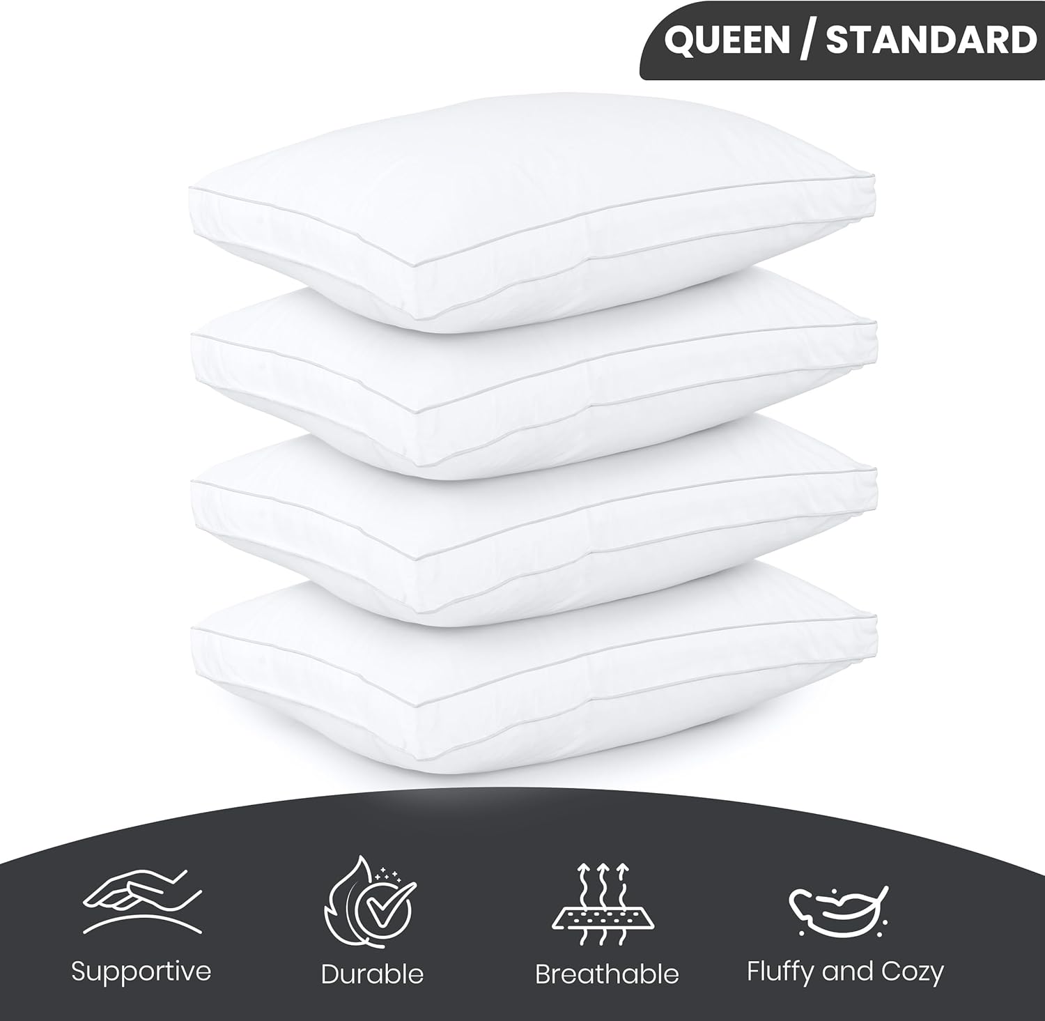 Utopia Bedding Bed Pillows for Sleeping Queen Size (White), Set of 4, Cooling Hotel Quality, Gusseted Pillow for Back, Stomach or Side Sleepers - Image 2