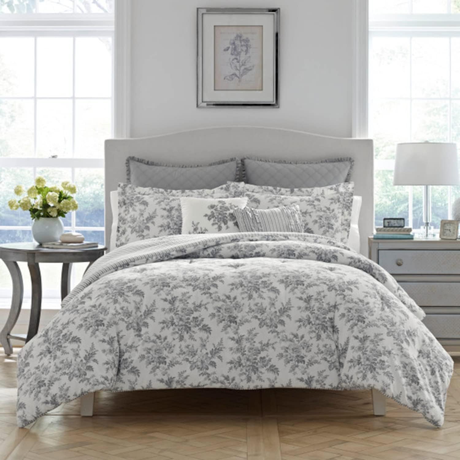 Laura Ashley - Queen Comforter Set, Soft Cotton Bedding with a Medium Weight for Year Round, 7 Piece Bed Set with Matching Pillowcases, Euro Shams & Bonus Throw Pillow Covers (Hope Patchwork Blue) - Image 18