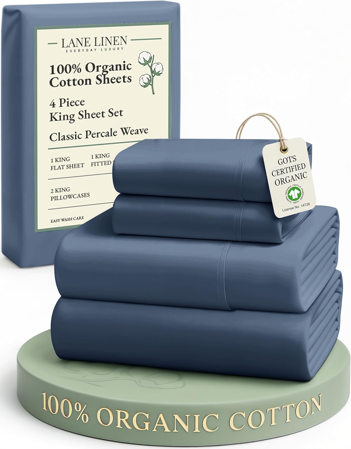 LANE LINEN 100% Organic Cotton King Size Sheets Set, Soft & Comfy All Season Breathable Sheets King Size, Percale Weave Fully Elasticized Eco Friendly Naturally Cooling King White Bed Sheets - Image 130