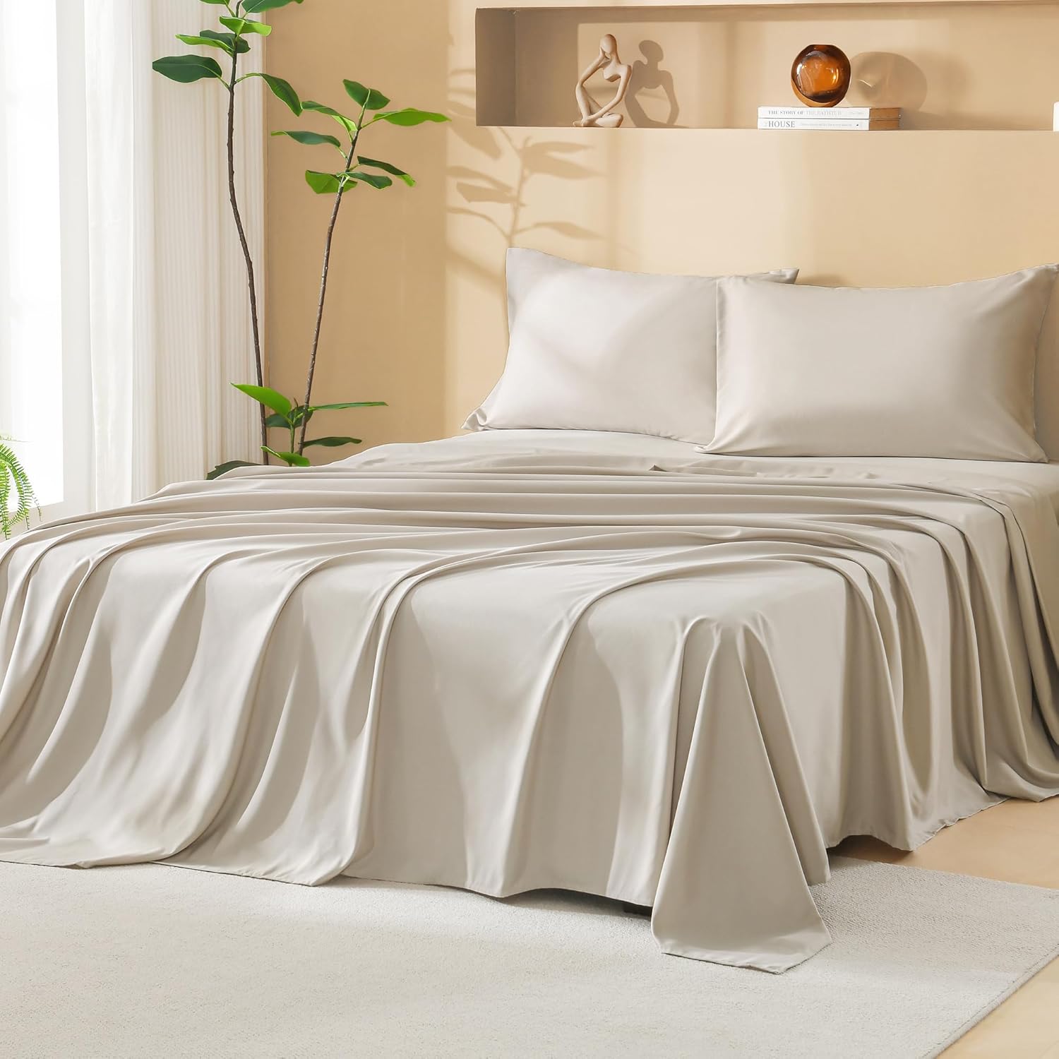Litanika California King Size Comforter Set with Sheets Beige - 7 Pieces Bed in a Bag Cal King Chevron Tufted Complete Bedding Sets with Comforter, Sheets, Pillowcases & Shams - Image 5