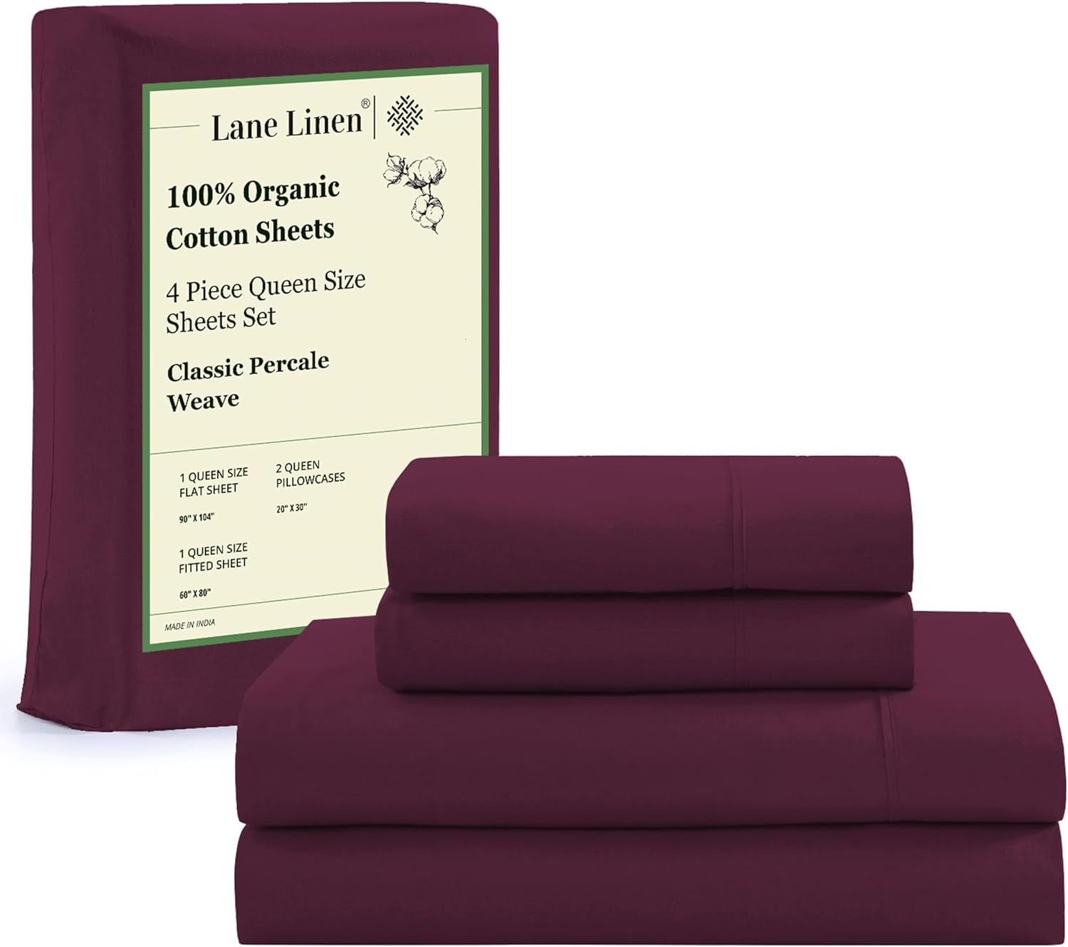LANE LINEN 100% Organic Cotton King Size Sheets Set, Soft & Comfy All Season Breathable Sheets King Size, Percale Weave Fully Elasticized Eco Friendly Naturally Cooling King White Bed Sheets - Image 118