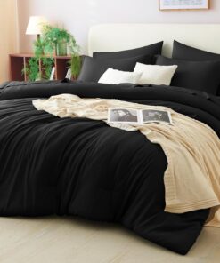 CozyLux King Comforter Set Black, 7 Pieces Bed in a Bag Soft Bedding Comforter Set with Sheets, All Season Boho 7PC Bed Sets with Comforter, Fitted Sheets, Flat Sheets, Pillow Shams and Pillowcases
