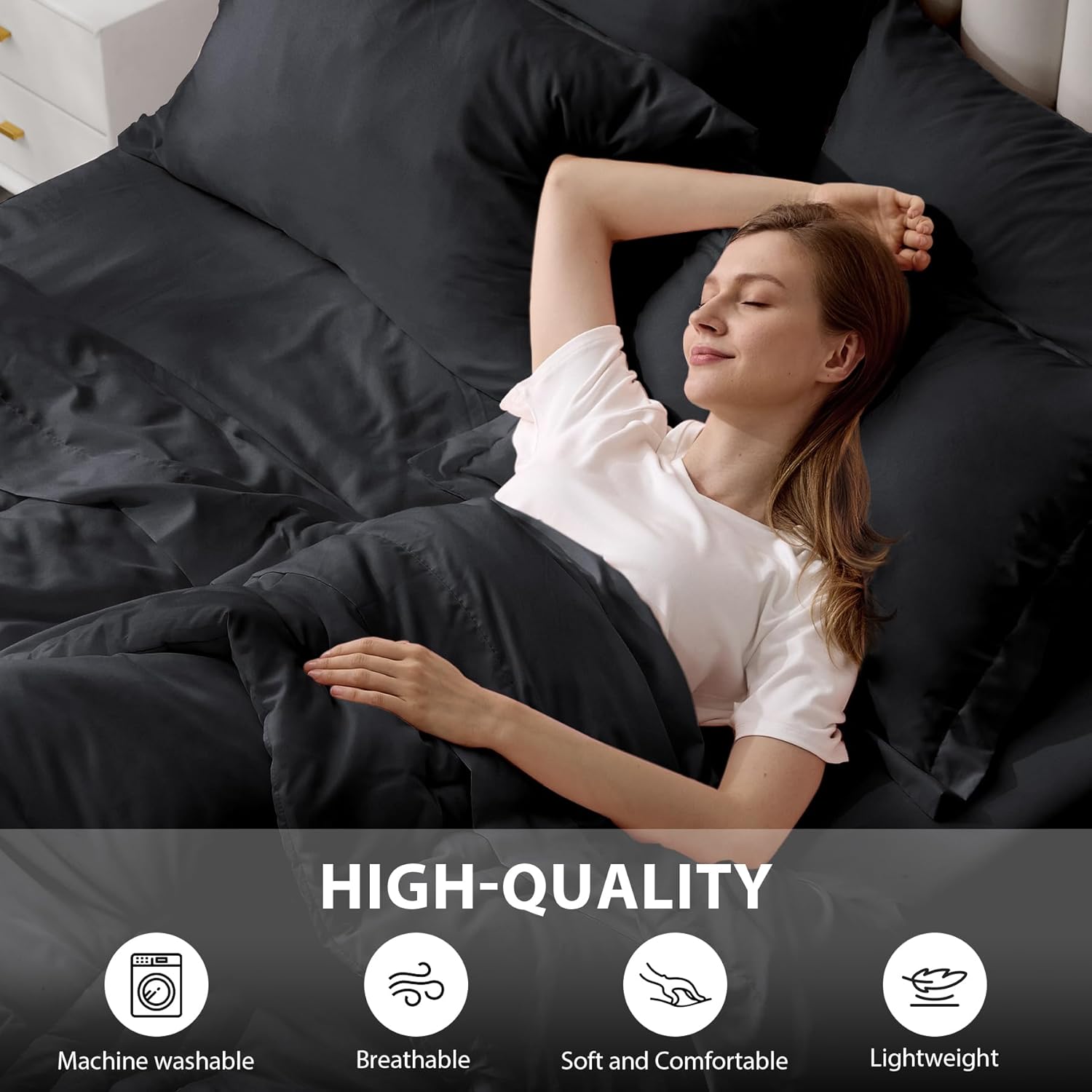 Queen Comforter Set Black - Bed in a Bag Queen Size 7 Pieces, Soft Bedding Set for All Seasons, Premium Queen Comforter Set with Comforter, Sheets, Pillowcases & Shams - Image 5