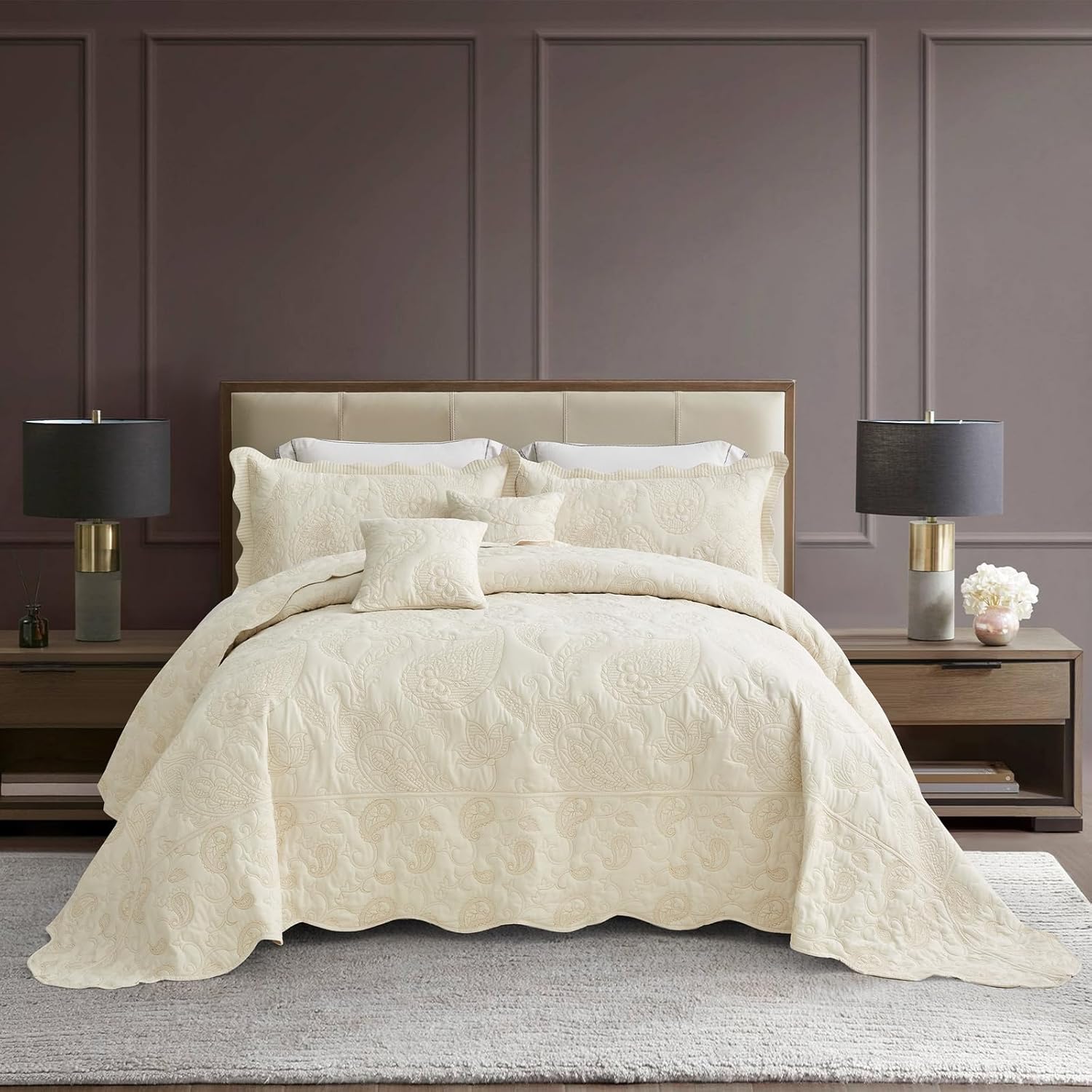 HZ & HY Oversized King Bedspread 128x120 Extra Wide, Quilted Coverlet Bedding Set, Lightweight Thin Comforter, Reversible, 5 Piece, 100% Microfiber, Mocha - Image 14