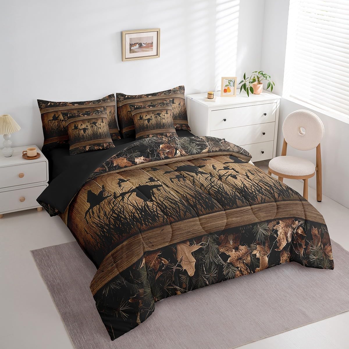 Erosebridal 7 Piece Camo Mallard Duck Comforter Set with Sheets for Kids Boys Men Rustic Farmhouse Cabin Bed in A Bag Queen,Hunting Woodland Duck Bedding Set Country Wood Board Animal Bed Set - Image 3