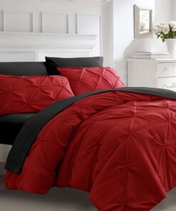 Ubauba 7pc Queen Size Comforter Set with Sheets, Pintuck 7 Piece Bedding Comforters Bed in a Bag for All Season, Pinched Pleat Bed Set with Comforter (Red and Black,Queen)