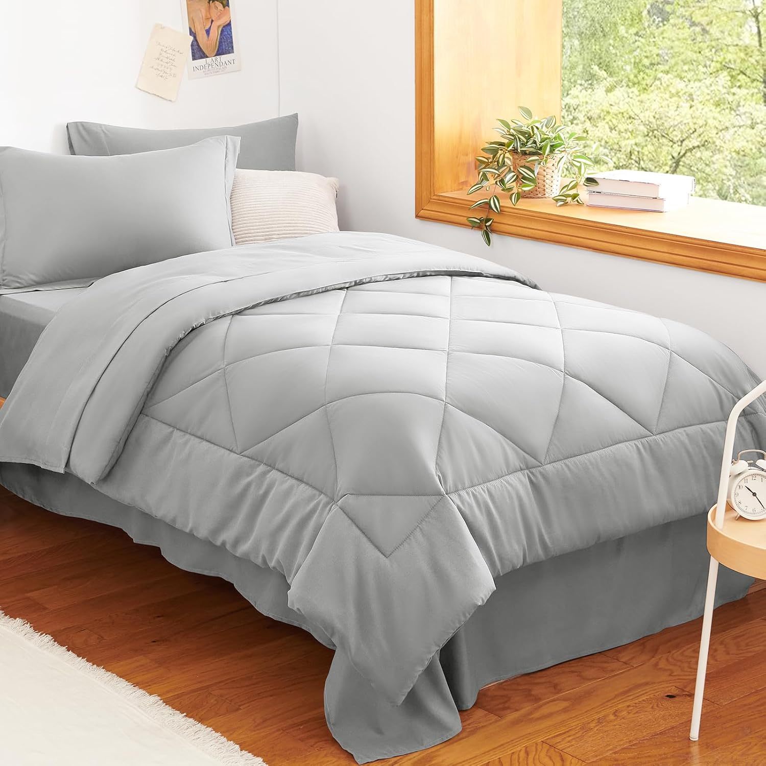 CozyLux Queen Comforter Set Dark Grey - Bed in a Bag Queen Size 7 Pieces, Luxury Soft Bed Set for All Seasons, Bedding Set with Down Alternative Comforter, Sheets, Pillowcases & Shams - Image 26