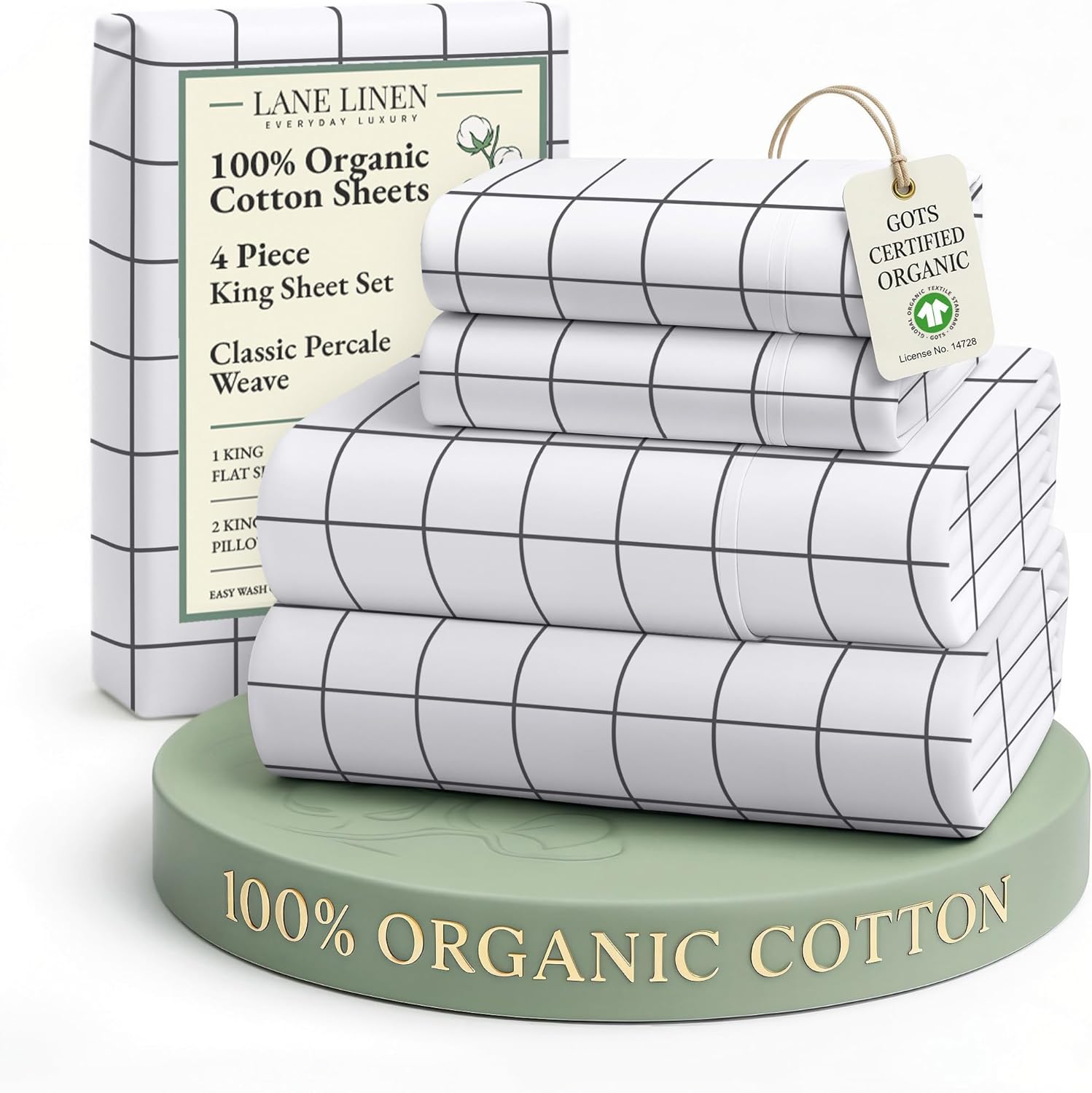 LANE LINEN 100% Organic Cotton King Size Sheets Set, Soft & Comfy All Season Breathable Sheets King Size, Percale Weave Fully Elasticized Eco Friendly Naturally Cooling King White Bed Sheets - Image 143