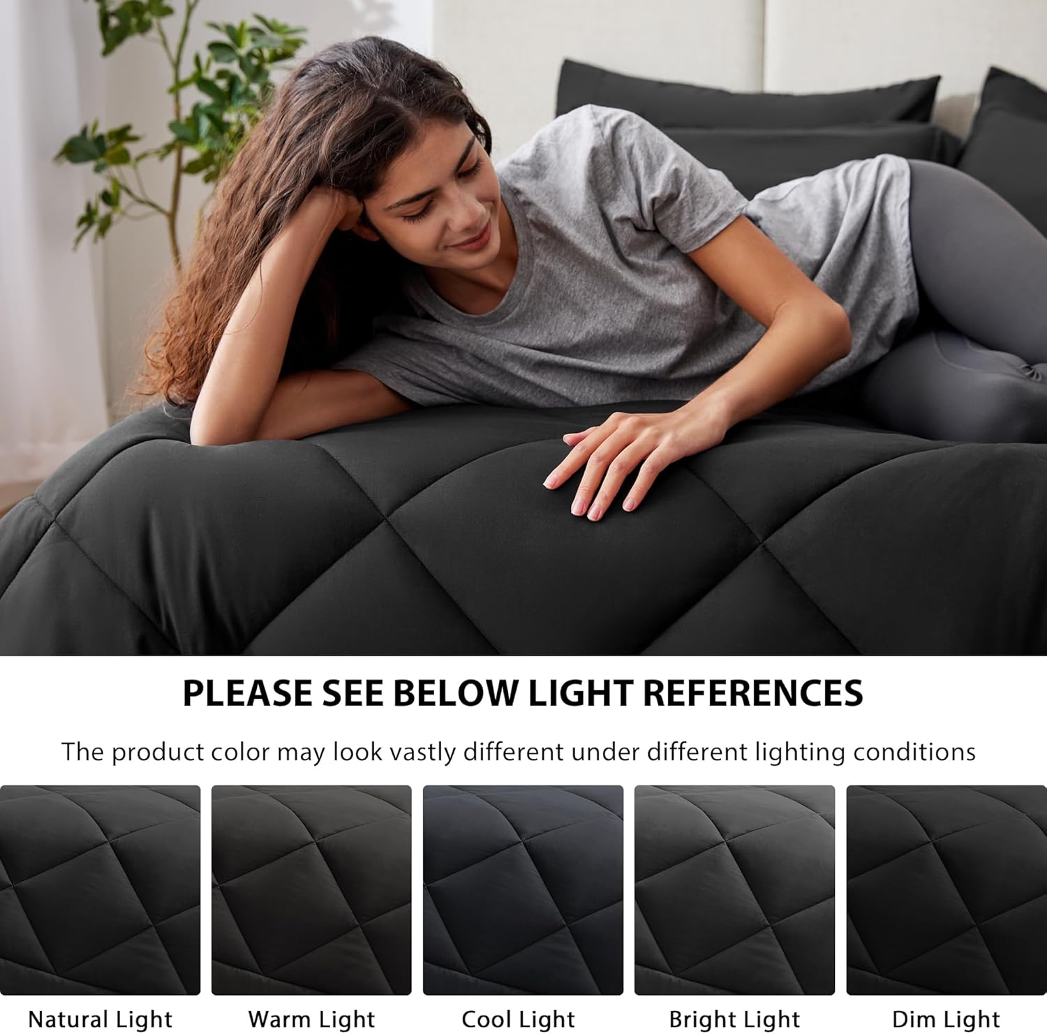 Love's cabin Twin Comforter Set Black, 5 Pieces Twin Bed in a Bag, All Season Twin Bedding Sets with 1 Comforter, 1 Flat Sheet, 1 Fitted Sheet, 1 Pillowcase and 1 Pillow Sham - Image 5