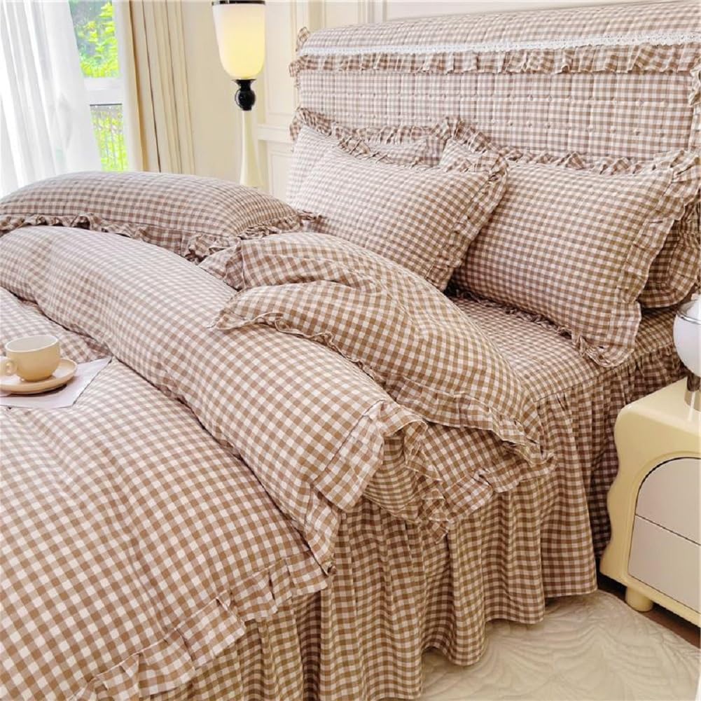 LifeTB Queen Comforter Set Tan Gingham Comforter Modern Style Beige Plaid Comforter Set 3 Pieces Fluffy Grid Checkered Comforter with 2 Pillowcases Boho Gingham Bedding Set Queen Size - Image 30