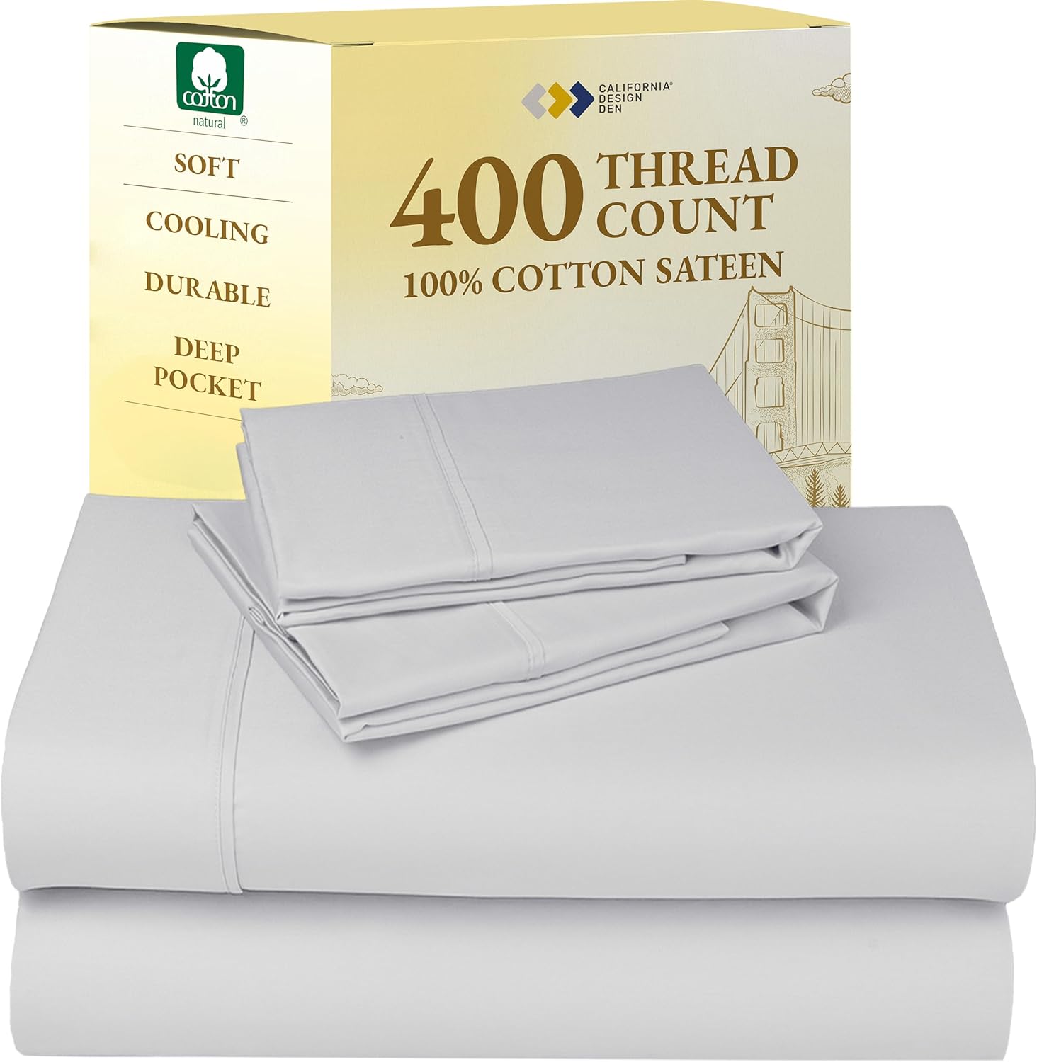 California Design Den King Size Sheets Set - Soft 400 Thread Count Sateen, Natural 100% Cotton Sheets King Size, Deep Pockets with All Around Elastic for a Snug Fit, Cool & Durable Bedding - White - Image 25