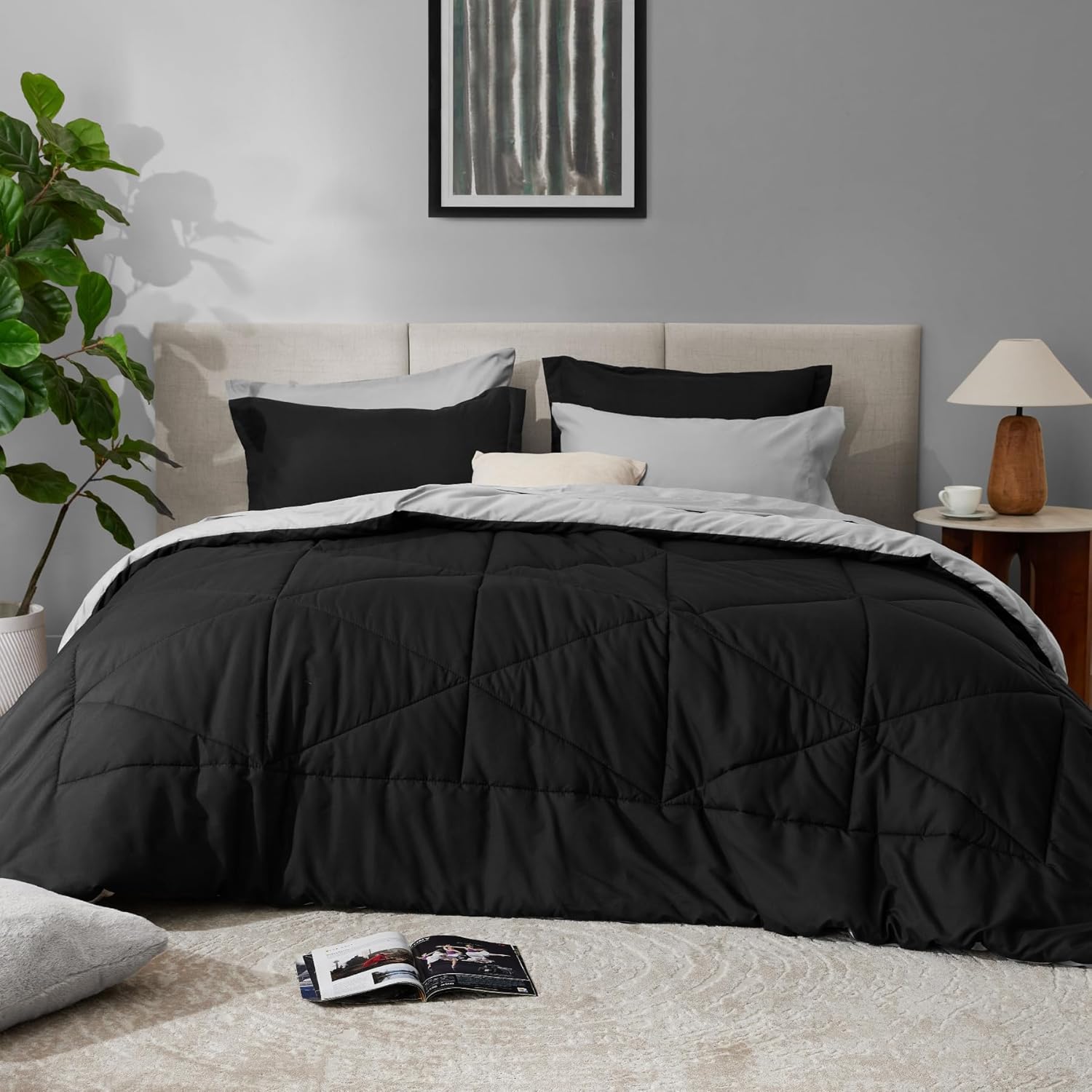 BEDELITE Queen Comforter Set 7 Pieces Bed in A Bag - Soft Microfiber Reversible Black Bed Set with Comforters, Sheets, Pillowcases & Shams, Cozy Luxury Bedding Sets for All Season - Image 8