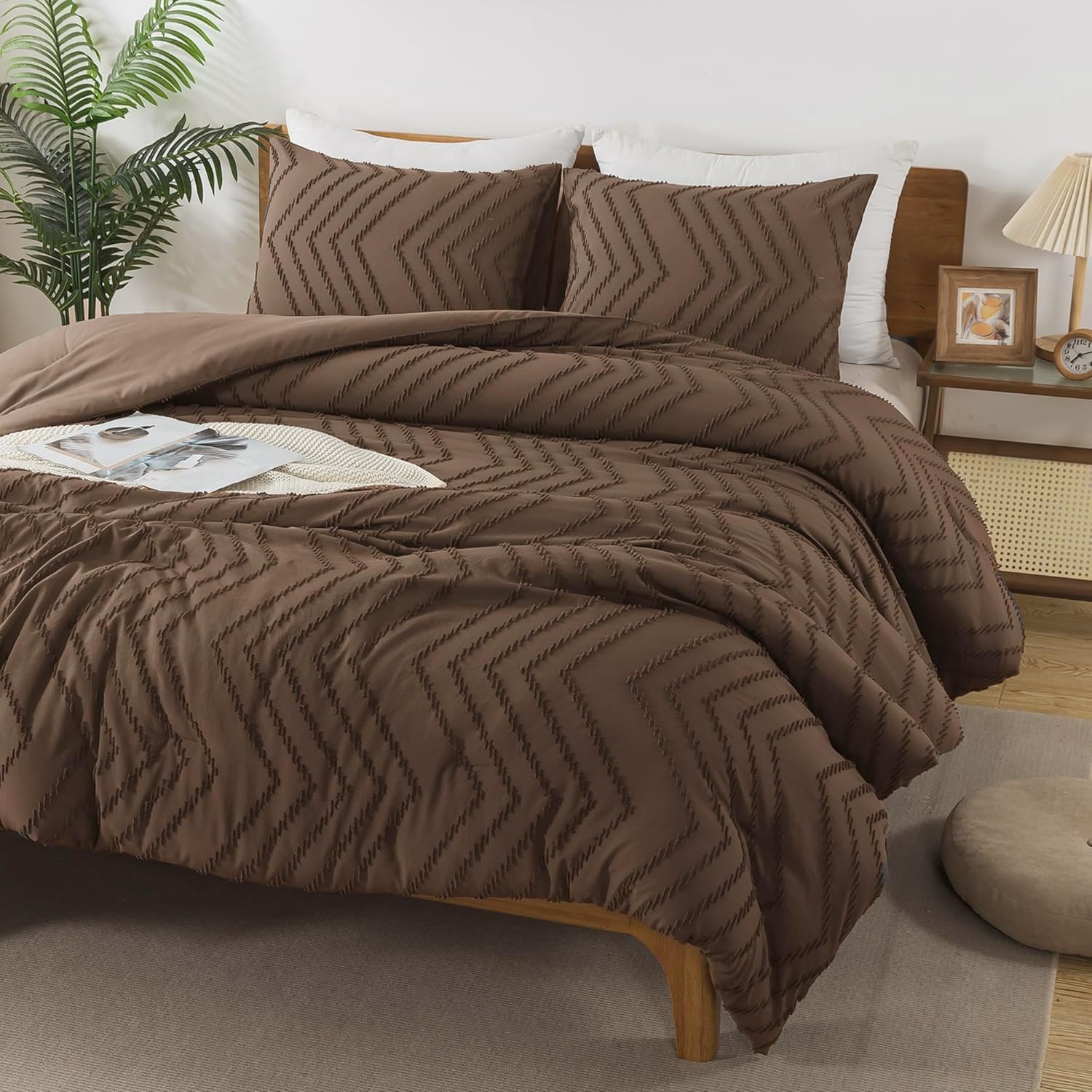 Andency Comforter Full Size Set, Beige Boho Cream Soft Warm Tufted Neutral Bedding Comforter Sets for Full Size Bed, 3 Pieces Aesthetic Chevron Farmhouse Cute Bohemian Textured Bedding Set - Image 21