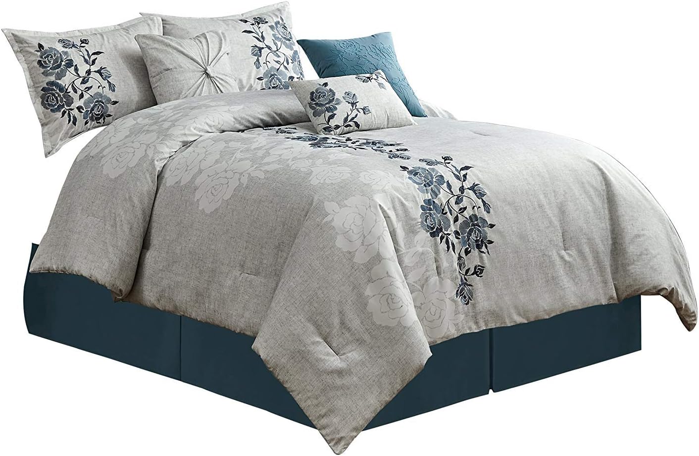 Chezmoi Collection Serene 7-Piece Luxury Autumn Floral Embroidery Comforter Set, Queen, Orange/Brown/Taupe - Image 8