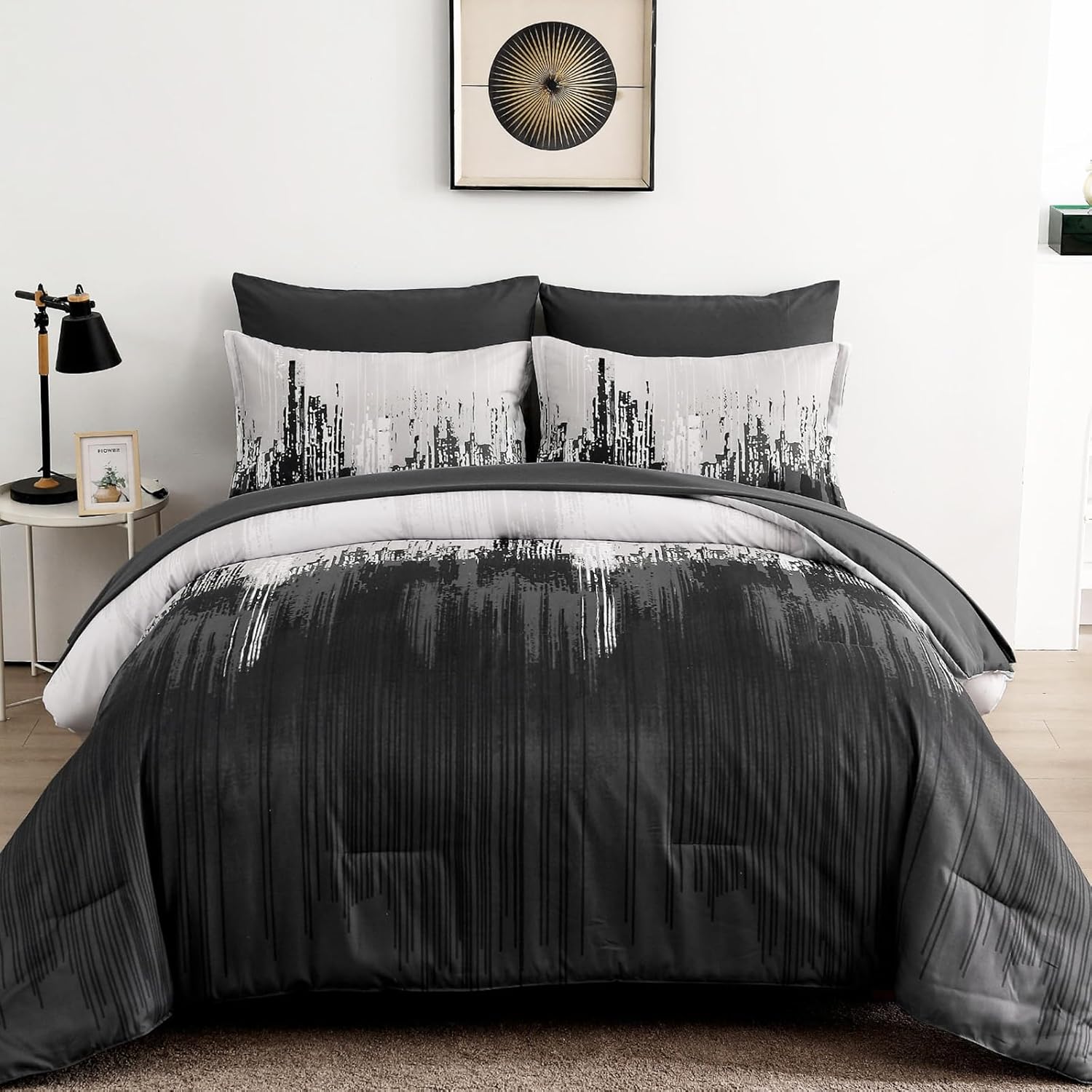 WONGS BEDDING Comforter Set King, Thanksgiving Burnt Orange 7 Pieces Bed in a Bag Abstract Gradient Soft Microfiber Fall Terracotta Bedding Set with Flat Sheet, Fitted Sheet, Pillow Shams, Pillowcases - Image 9