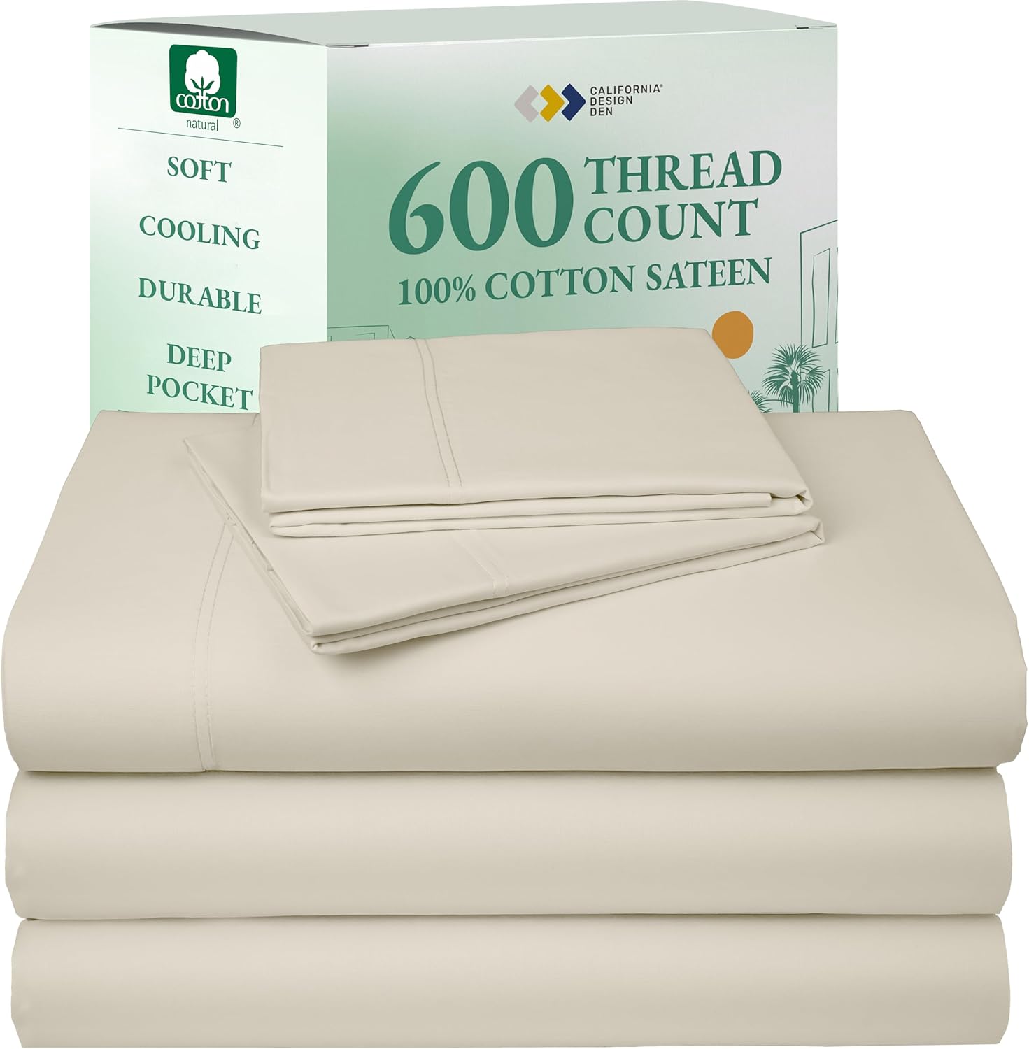 California Design Den Queen Sheet Set - Luxury 600 Thread Count Sateen, 100% Cotton Deep Pocket Queen Sheets with All Around Elastic, Snug Fit, Hotel Quality Bedding Set - White - Image 56