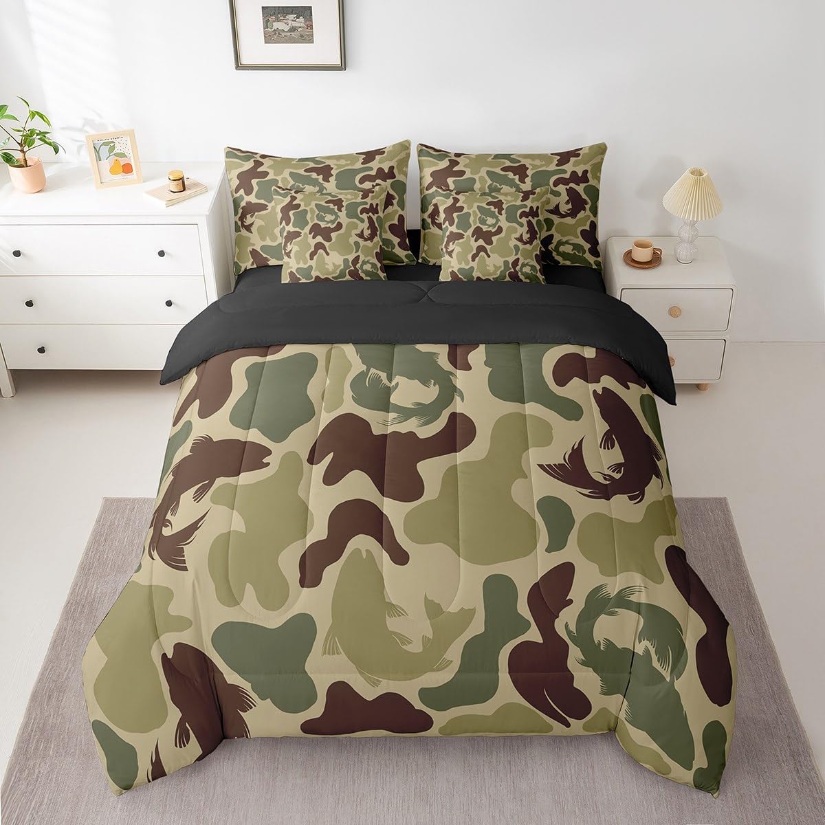 Feelyou Duck Hunter Green Camouflage Hunting 7 Pieces Bedding Set, Queen Size Black Brown All Season,Bed in a Bag with Comforter, Sheets, Pillowcases Camo Army Bed Set Breathable Wild Room Decor - Image 37