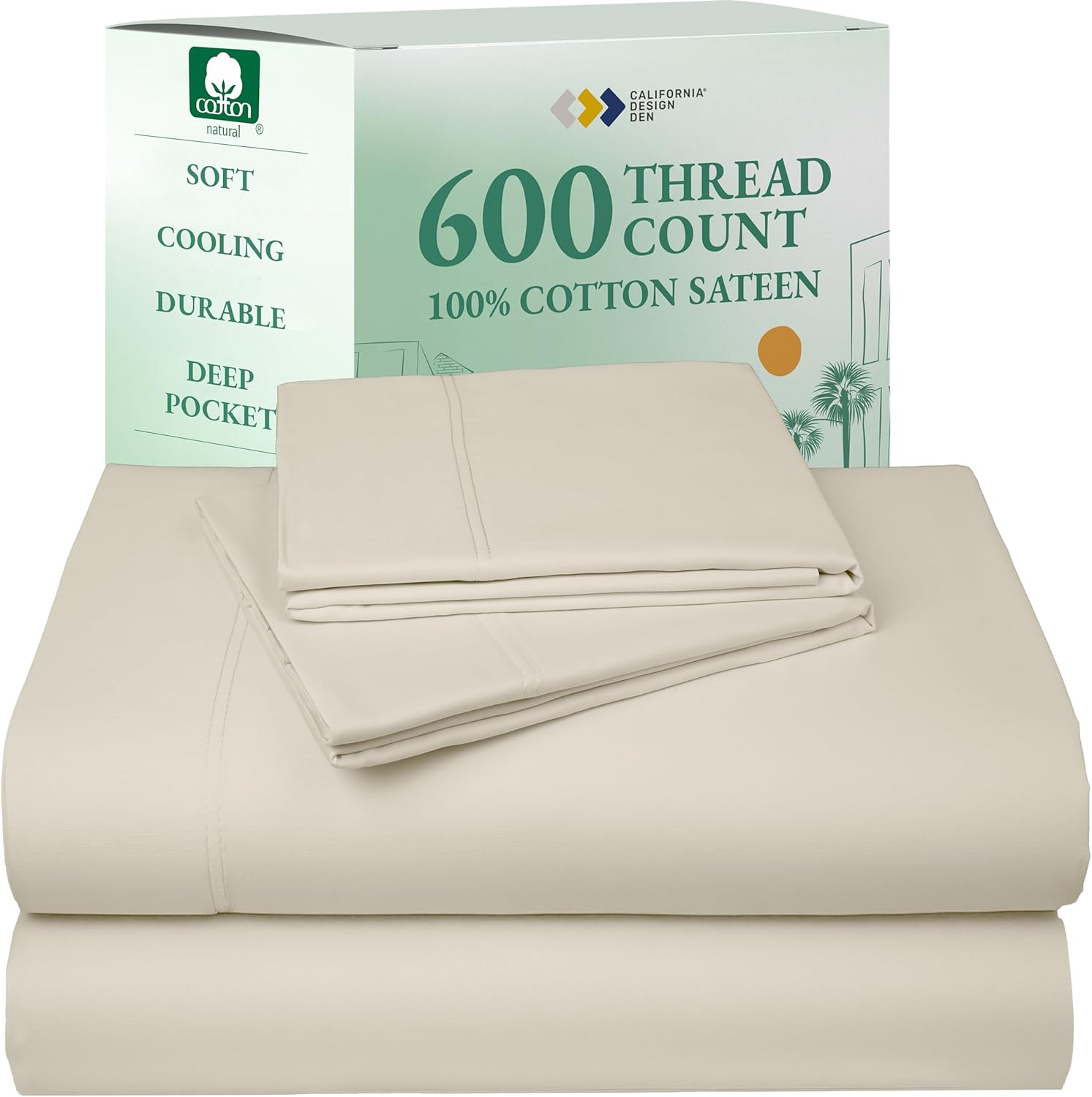 California Design Den Queen Sheet Set - Luxury 600 Thread Count Sateen, 100% Cotton Deep Pocket Queen Sheets with All Around Elastic, Snug Fit, Hotel Quality Bedding Set - White - Image 29
