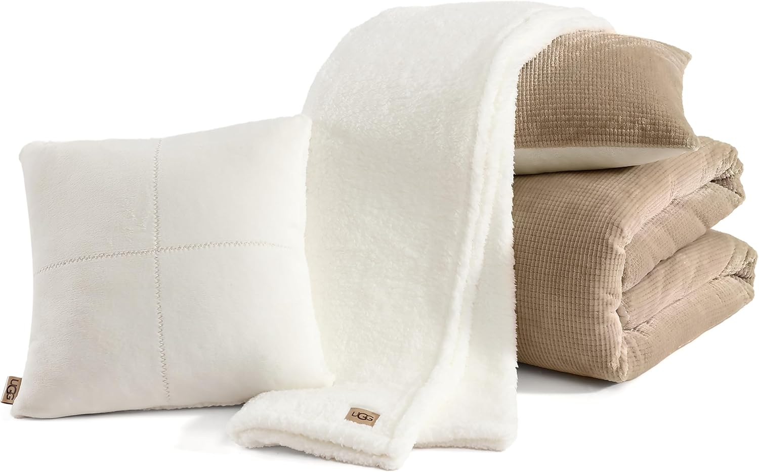 UGG Full/Queen Comforter Set 5 Piece Bed in a Bag with Throw Blanket, Decorative Pillow, Shams, Reversible Hypoallergenic Washable Luxury Warm Fluffy Bedding Set, Brown Birch (Remina) - Image 17