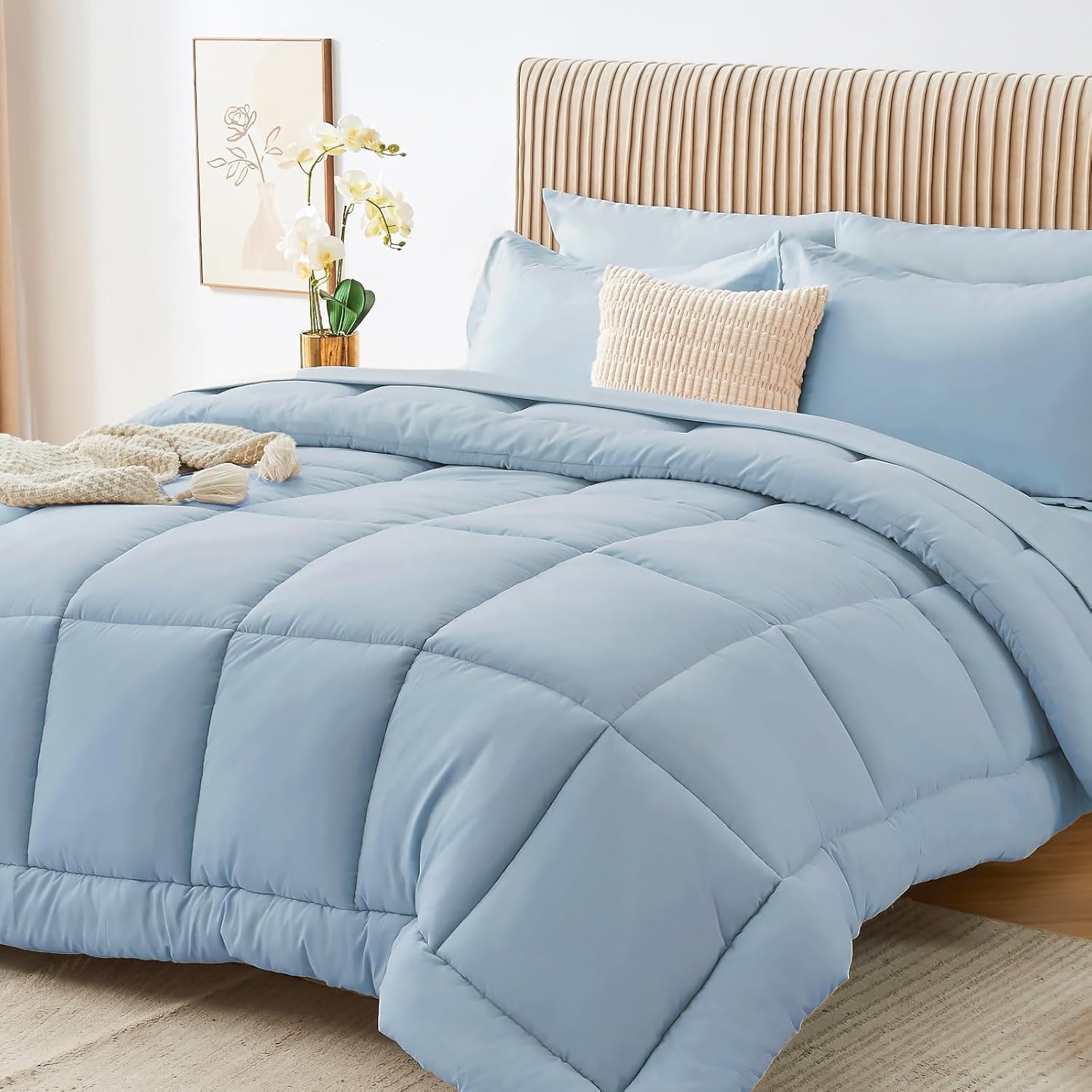 Sasttie Queen Comforter Set, 7 Pieces Bed in a Bag Queen, Complete Bedding Set Includes Grey Comforter, Flat Sheet, Fitted Sheet, Pillowcases and Pillow Shams, Dark Grey - Image 12