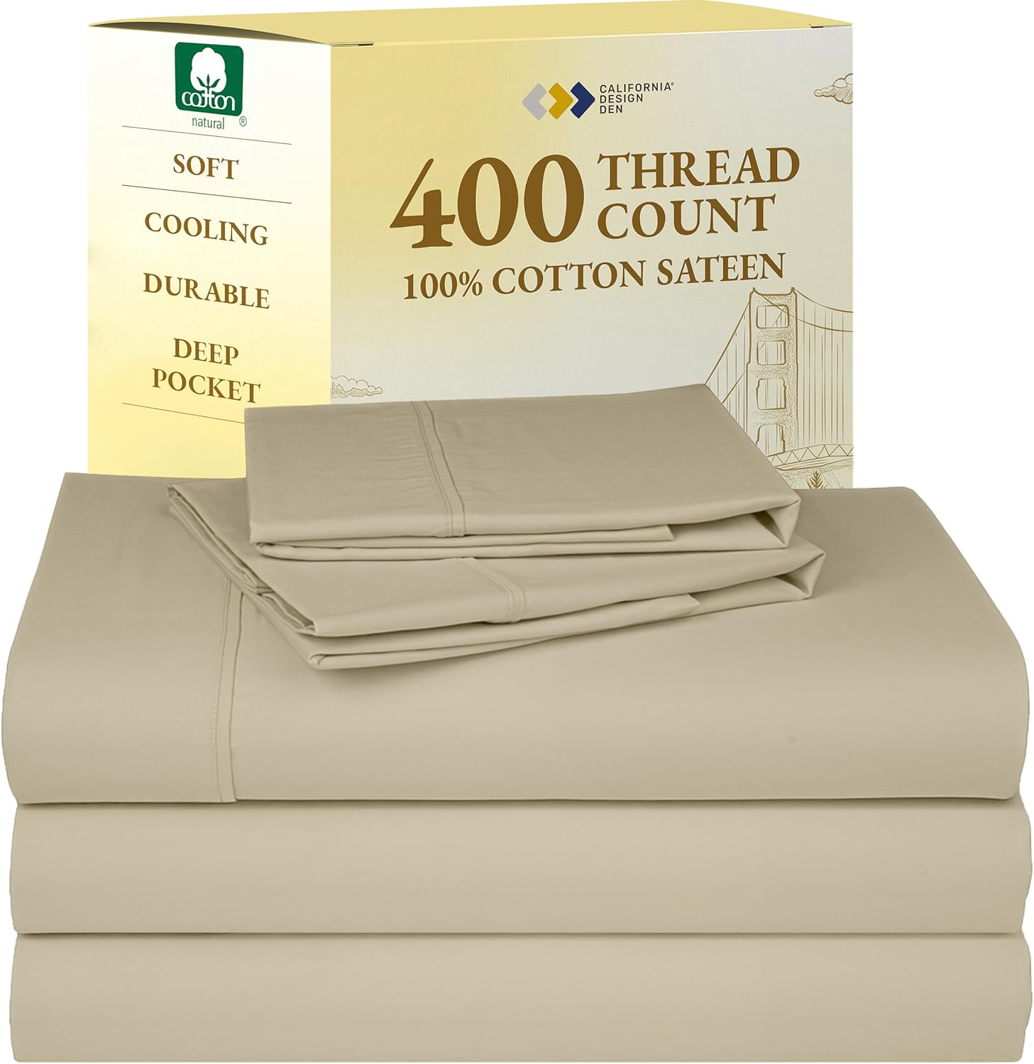 California Design Den King Size Sheets Set - Soft 400 Thread Count Sateen, Natural 100% Cotton Sheets King Size, Deep Pockets with All Around Elastic for a Snug Fit, Cool & Durable Bedding - White - Image 79