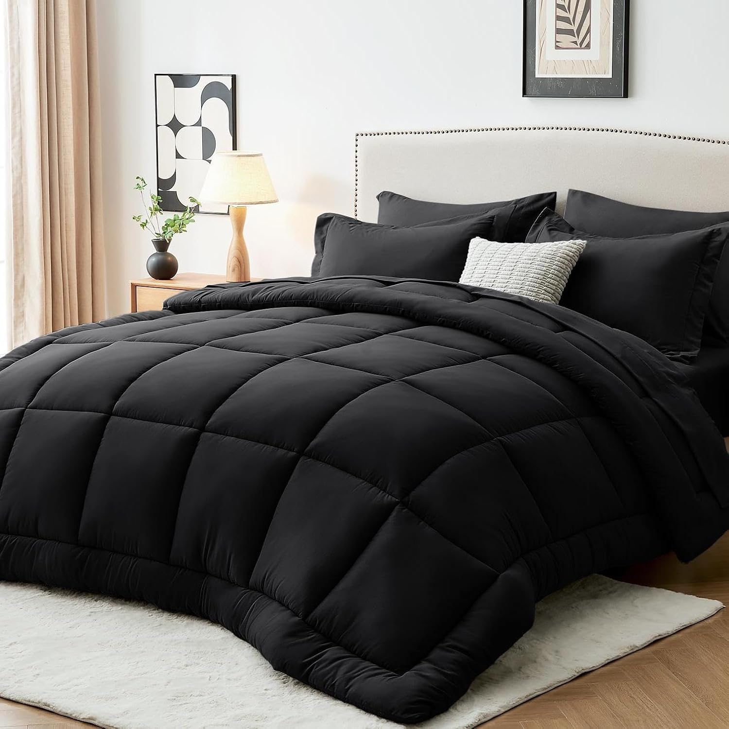 Sasttie Queen Comforter Set, 7 Pieces Bed in a Bag Queen, Complete Bedding Set Includes Grey Comforter, Flat Sheet, Fitted Sheet, Pillowcases and Pillow Shams, Dark Grey - Image 8