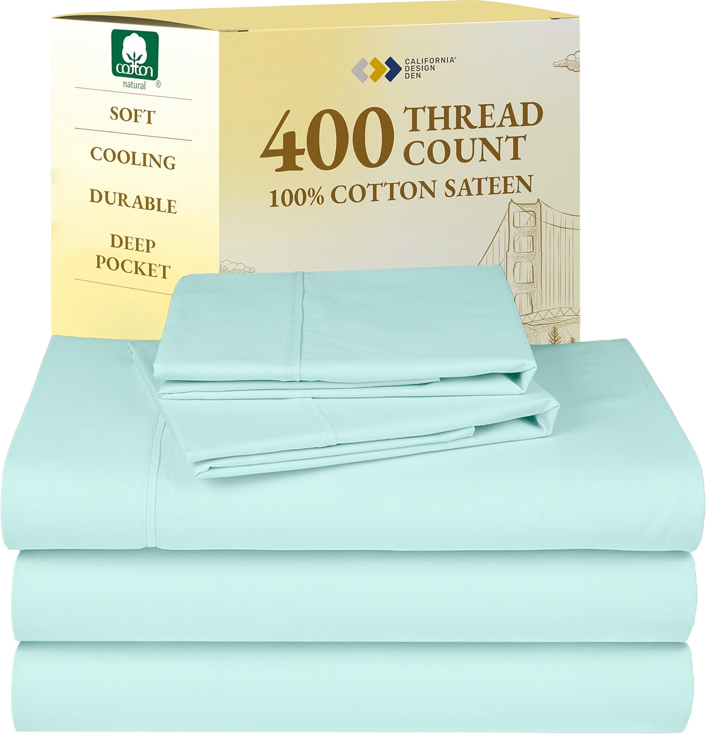 California Design Den King Size Sheets Set - Soft 400 Thread Count Sateen, Natural 100% Cotton Sheets King Size, Deep Pockets with All Around Elastic for a Snug Fit, Cool & Durable Bedding - White - Image 59
