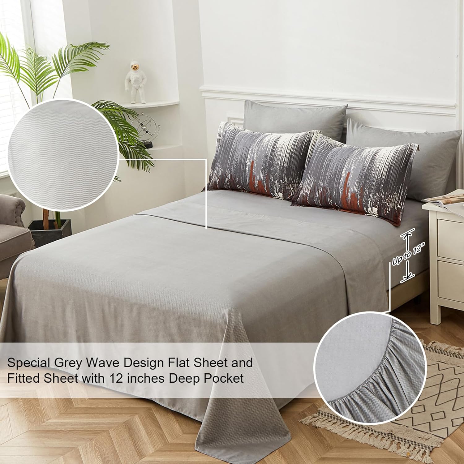 WONGS BEDDING Comforter Set King, Thanksgiving Burnt Orange 7 Pieces Bed in a Bag Abstract Gradient Soft Microfiber Fall Terracotta Bedding Set with Flat Sheet, Fitted Sheet, Pillow Shams, Pillowcases - Image 6