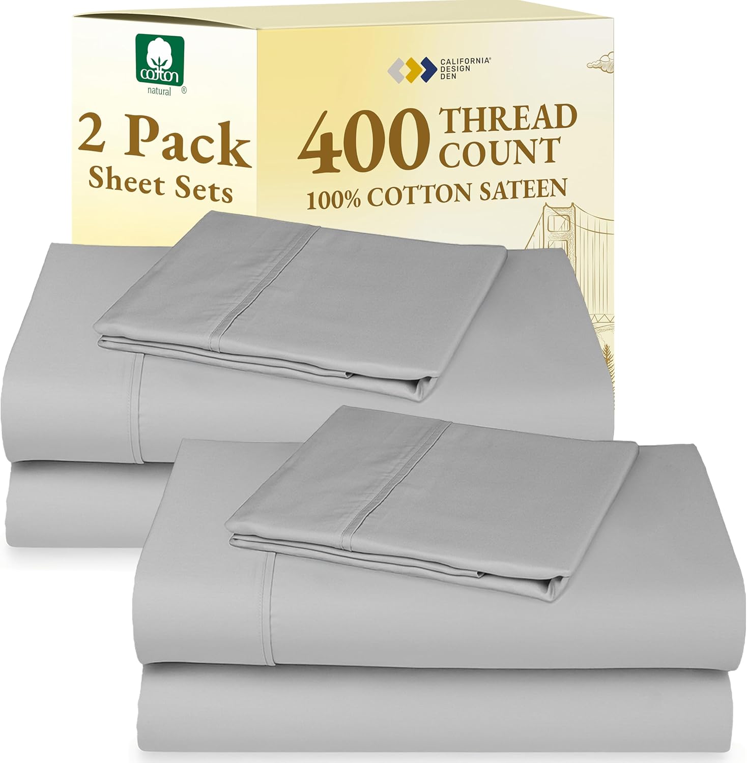 California Design Den King Size Sheets Set - Soft 400 Thread Count Sateen, Natural 100% Cotton Sheets King Size, Deep Pockets with All Around Elastic for a Snug Fit, Cool & Durable Bedding - White - Image 26