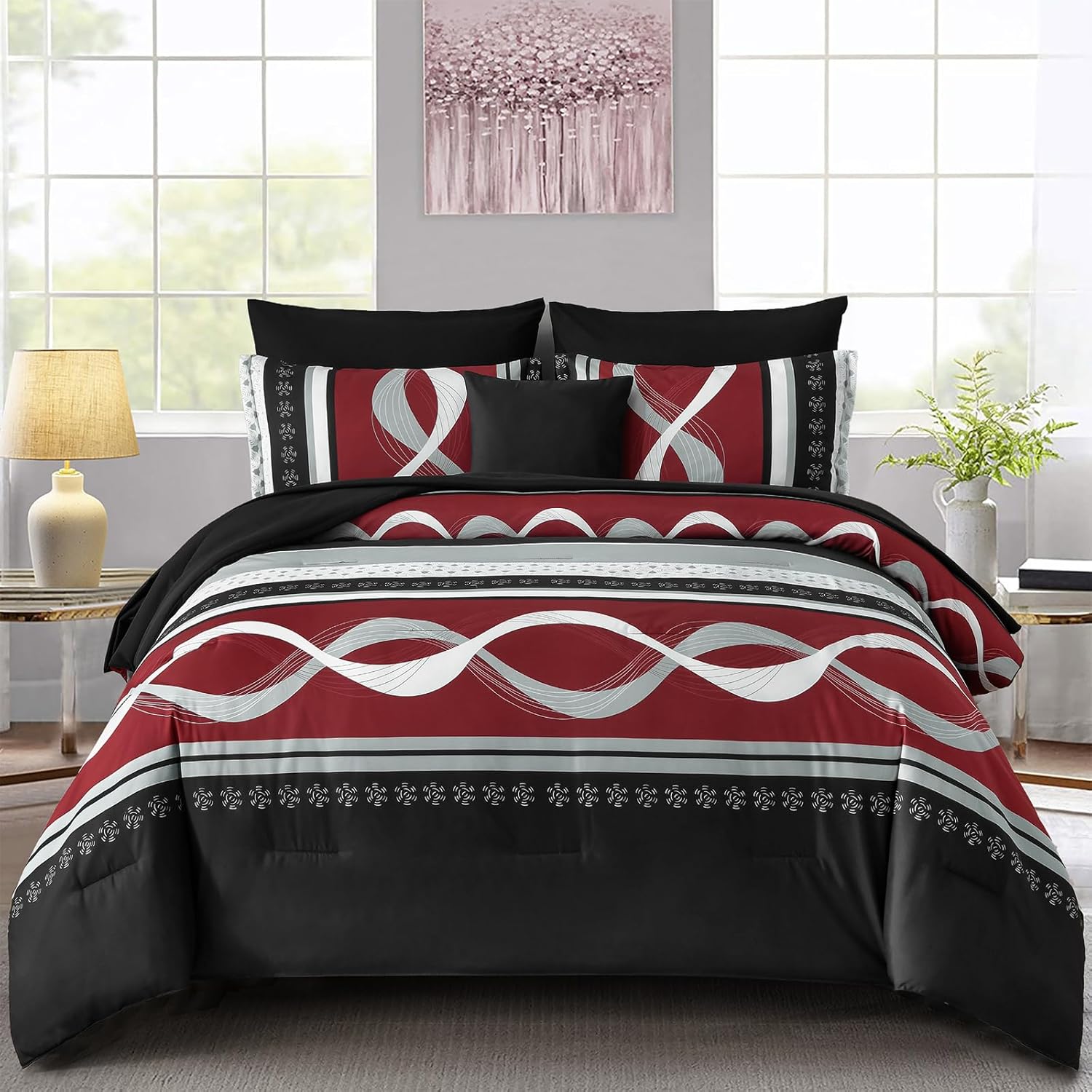 Anibedding Black Comforter Set Queen Size,8 Pieces Boho Bed in a Bag Patchwork Striped Comforter Set, Soft Microfiber Bedding Set for All Season(90"×90") - Image 12