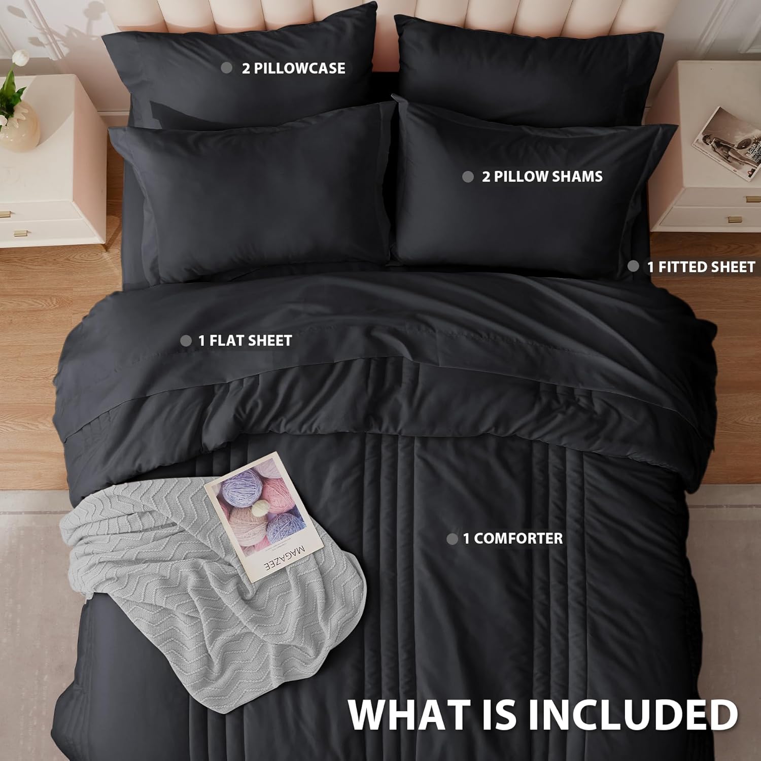 Queen Comforter Set Black - Bed in a Bag Queen Size 7 Pieces, Soft Bedding Set for All Seasons, Premium Queen Comforter Set with Comforter, Sheets, Pillowcases & Shams - Image 4