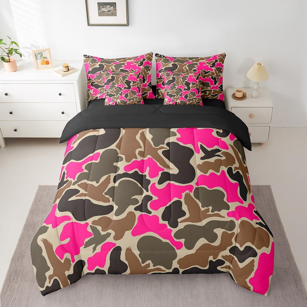 Feelyou Duck Hunter Green Camouflage Hunting 7 Pieces Bedding Set, Queen Size Black Brown All Season,Bed in a Bag with Comforter, Sheets, Pillowcases Camo Army Bed Set Breathable Wild Room Decor - Image 32