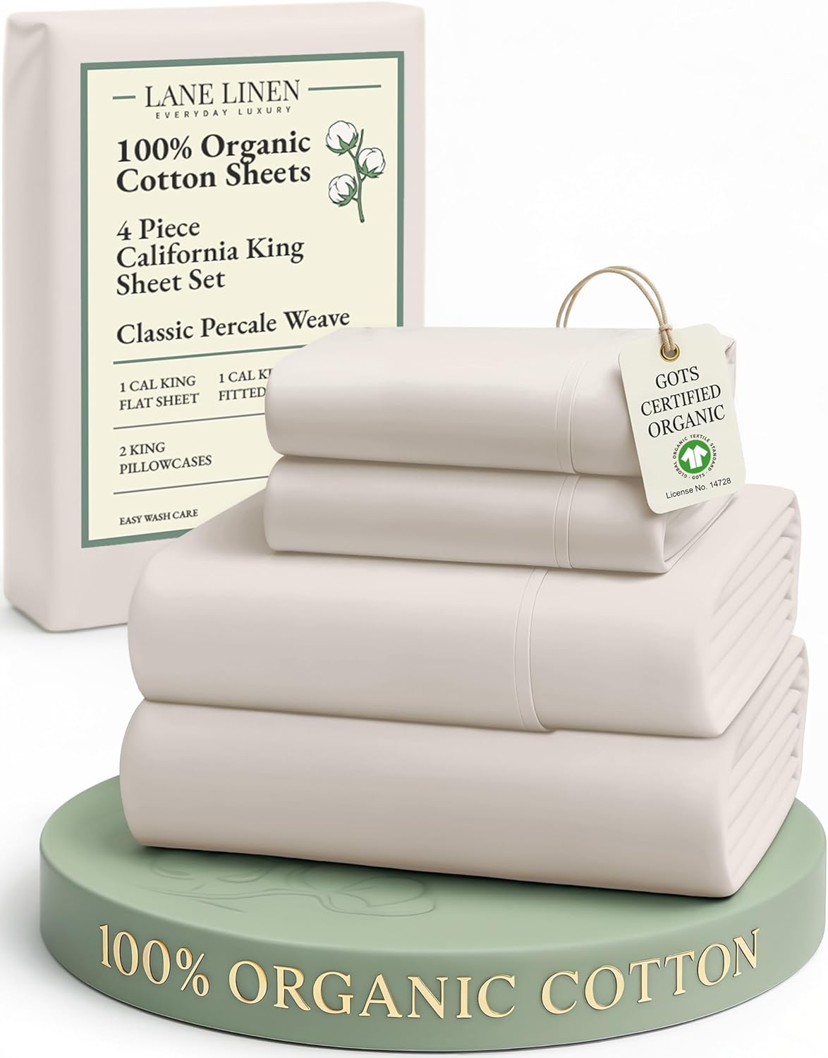 LANE LINEN 100% Organic Cotton King Size Sheets Set, Soft & Comfy All Season Breathable Sheets King Size, Percale Weave Fully Elasticized Eco Friendly Naturally Cooling King White Bed Sheets - Image 169