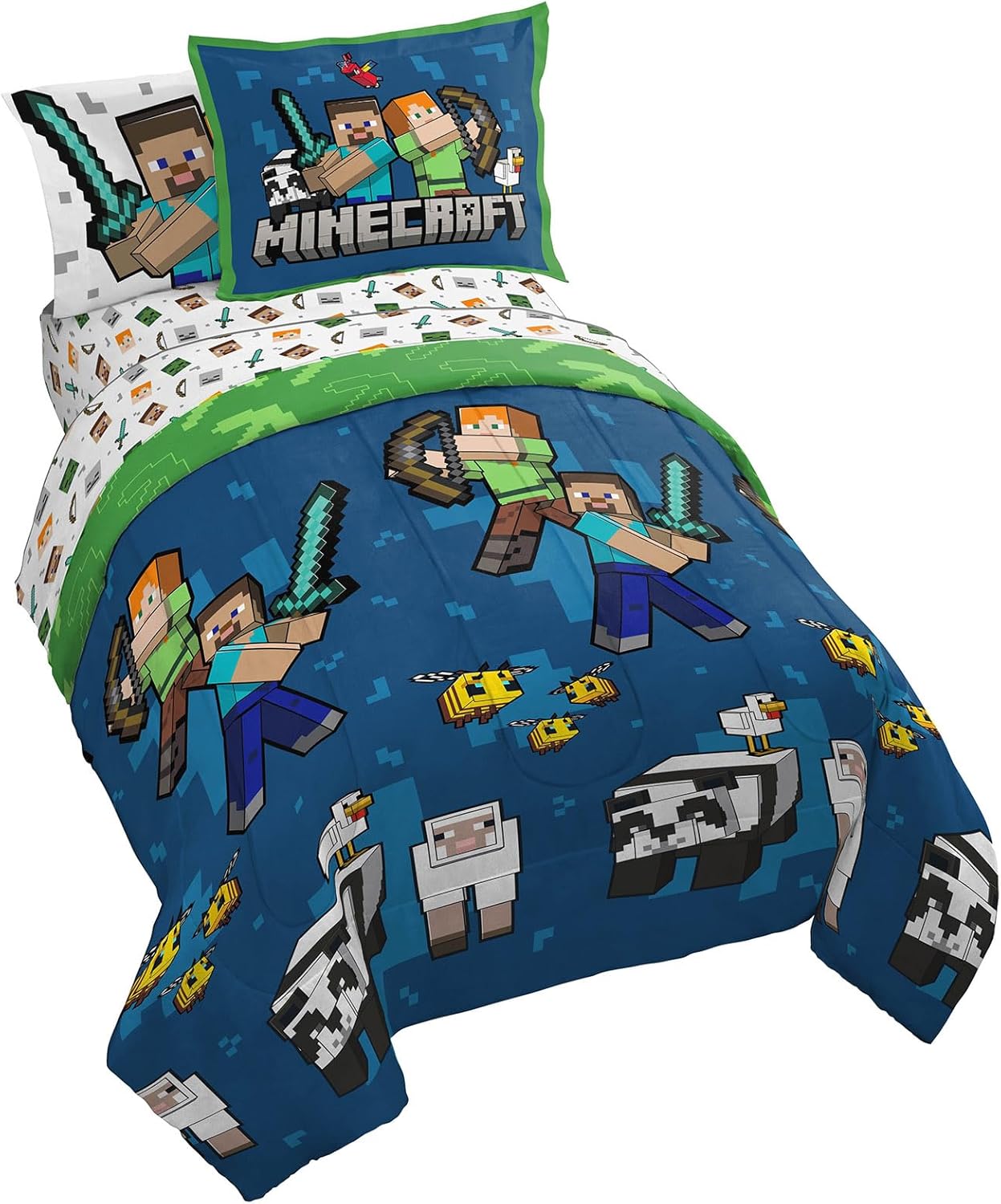Jay Franco Minecraft Twin Comforter Set - 5 Piece Bedding Includes Sheet Set & Pillow Covers - Super Soft Kids Bedding Features Creeper & Zombie - Image 10