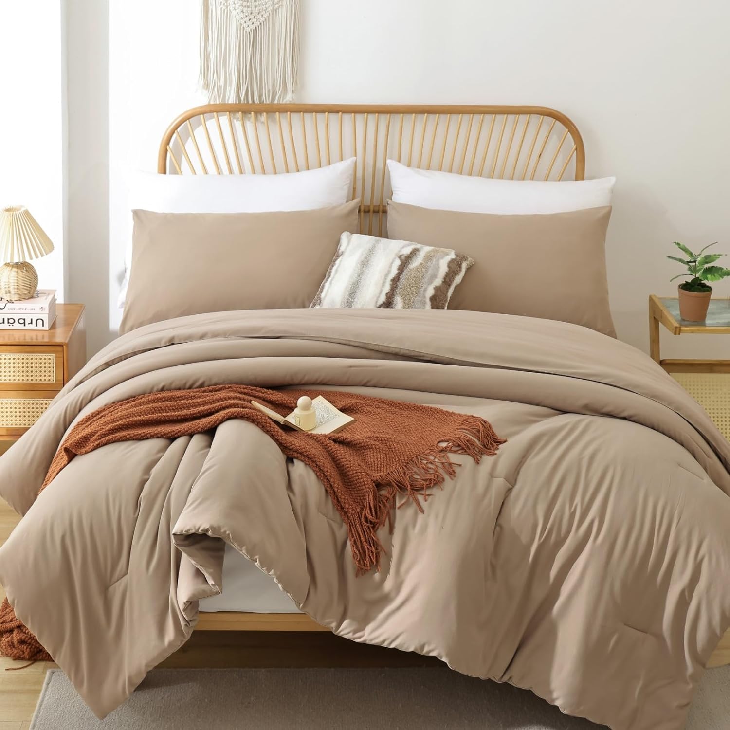 ROSGONIA Queen Comforter Set Burnt Orange, 3pcs (1 Boho Terracotta Comforter & 2 Pillowcases), Lightweight Fall Bedding Rust Blanket All Season Quilt - Image 33