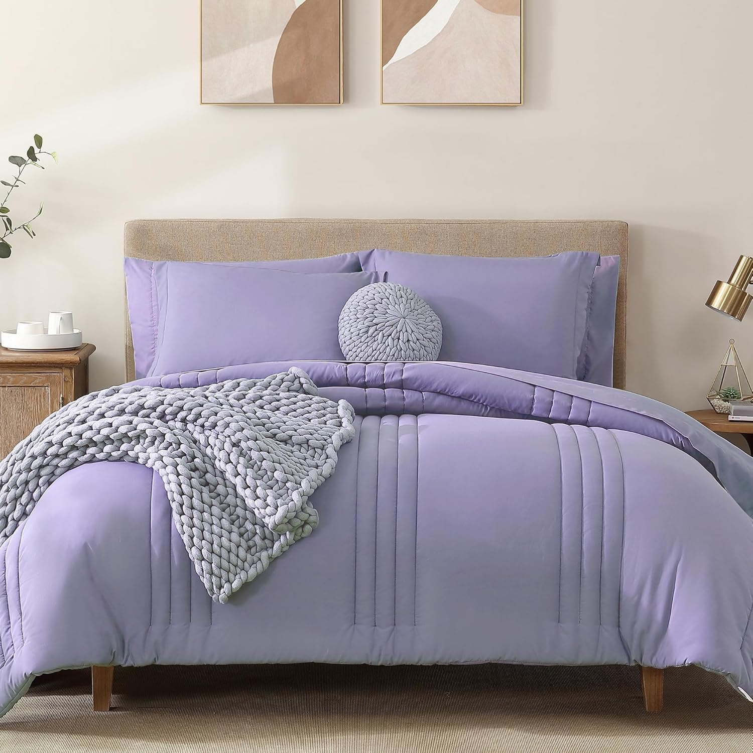 Monbix Queen Comforter Set - 7 Pieces Blue Gray Bed in a Bag Queen Bedding Sets with Comforters, All Seasons Comforter Bed Set with Sheets,Pillowcases & Shams - Image 33