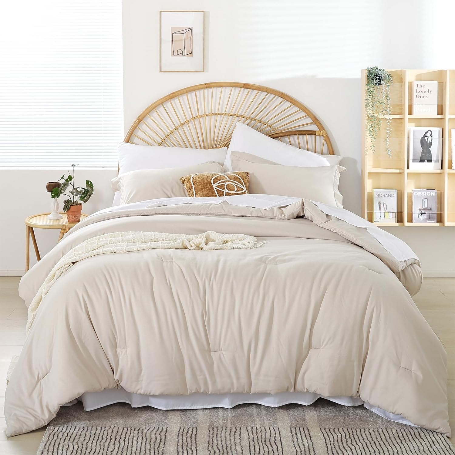 weigelia King Size Comforter Set 7 Pieces Oatmeal Comforter Set King Bed in a Bag Soft Fluffy Bedding Comforter with Sheets, Pillow Shams and Pillowcases for All Season - Image 7