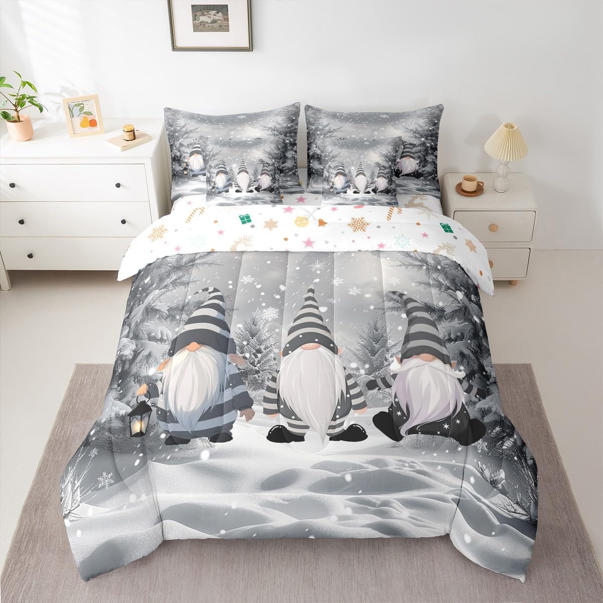 Pink Christmas 7 Piece Bedding Set Full Size Merry Christmas Snowman Bed in a Bag for Boys Girls Bedroom Decor Santa Claus Comforter Set with Sheets,Pillowcases & Cushion Cover Soft Xmas Tree Deer - Image 23