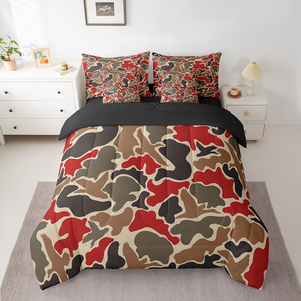 Feelyou Duck Hunter Green Camouflage Hunting 7 Pieces Bedding Set, Queen Size Black Brown All Season,Bed in a Bag with Comforter, Sheets, Pillowcases Camo Army Bed Set Breathable Wild Room Decor - Image 47