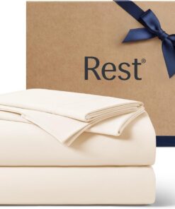 REST® Evercool®+ Cooling Sheet Set, King Size, Snow Ivory, Breathable Bed Sheets for Hot Sleeper and Night Sweats, with Pillowcases, with Ionic+ Self-Cleaning Silver Yarn for Sensitive Skin, 4PCS