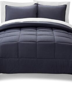 UGG Full/Queen Comforter Set with 2 Pillow Shams, Lightweight Down Alternative Blanket, Reversible Cozy Warm All Season Washable, Hypoallergenic Bedding Set, Navy Blue (Leonora)