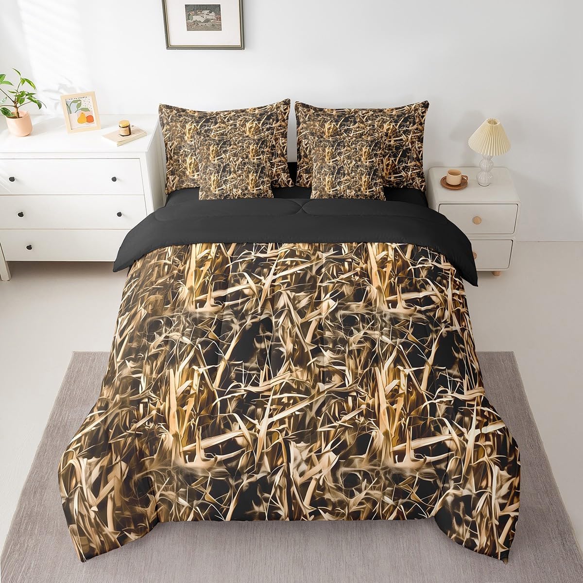 Feelyou Duck Hunter Green Camouflage Hunting 7 Pieces Bedding Set, Queen Size Black Brown All Season,Bed in a Bag with Comforter, Sheets, Pillowcases Camo Army Bed Set Breathable Wild Room Decor - Image 19