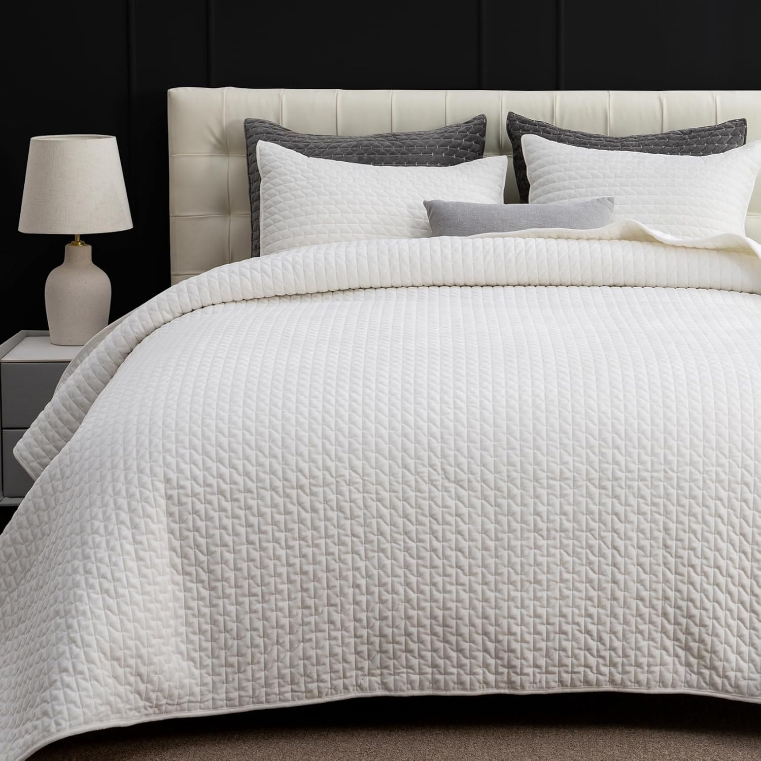 Powdion Velvet Quilt King Size,Bedspread Quilted Bedding Set,Luxurious Soft Coverlet Set Lightweight Velvet Comforter with Pillow Shams, Gold Caramel,96x106 Cross Stitch Striped Quilt Set - Image 9