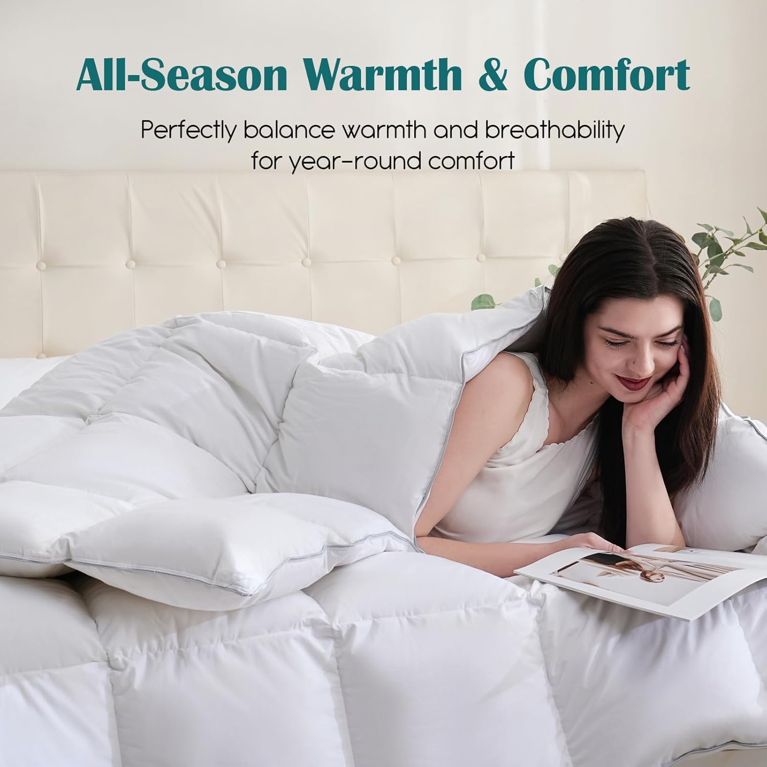 Oversized King Goose Feather Down Fiber Comforter, 100% Cotton Cover Ultra Soft Fluffy Oversized King Duvet Insert, All Season Luxurious Hotel Bedding Comforter, White 116"x98" - Image 5