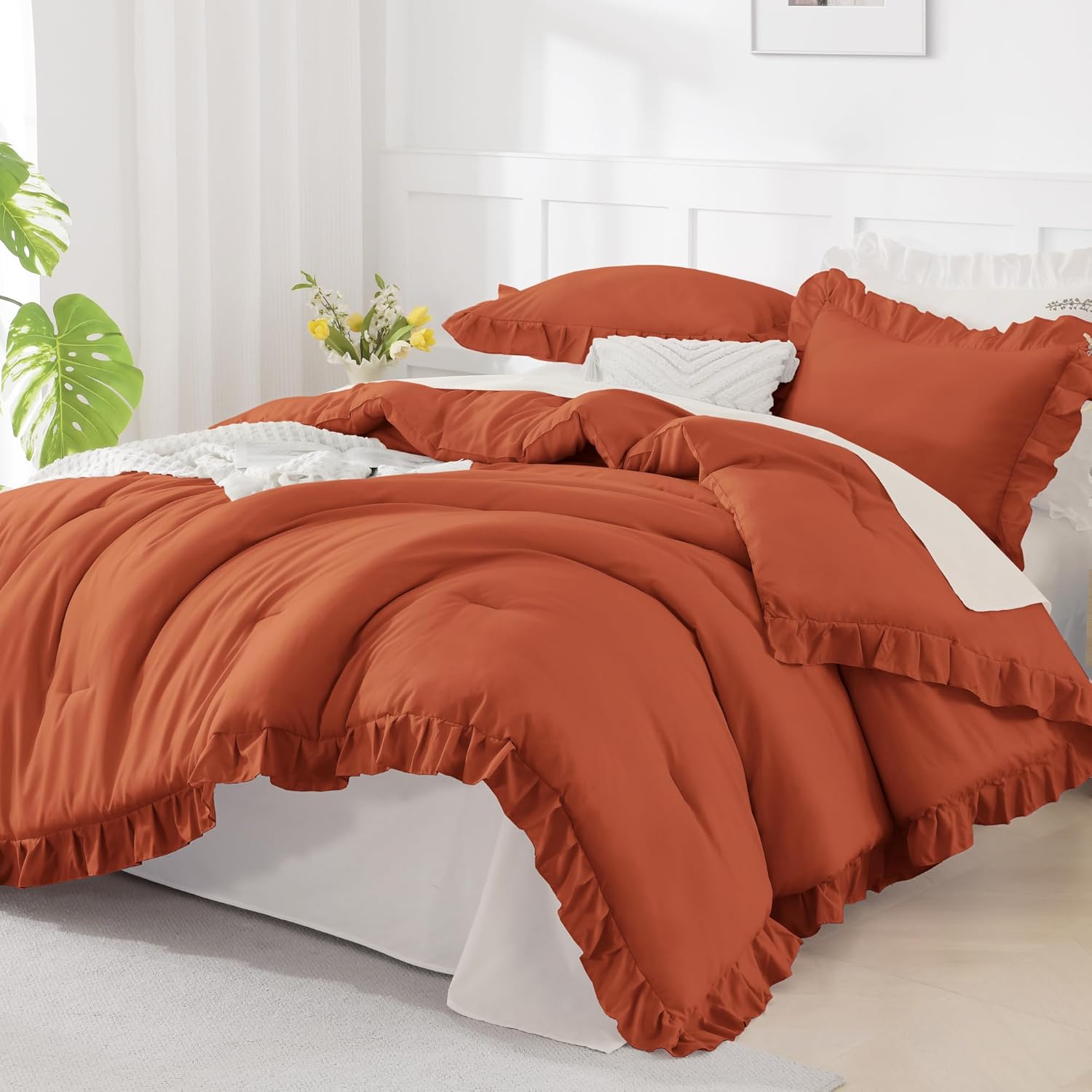 Andency Comforter Full Size Set White, 3 Pieces Ruffle Farmhouse Shabby Chic Gift Full Comforter Set, Soft Lightweight Fluffy All Season Room Decor Bed Set for Girls Women Teens Daughter - Image 27