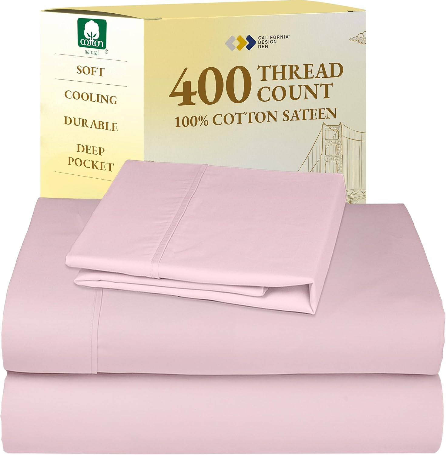 California Design Den King Size Sheets Set - Soft 400 Thread Count Sateen, Natural 100% Cotton Sheets King Size, Deep Pockets with All Around Elastic for a Snug Fit, Cool & Durable Bedding - White - Image 68