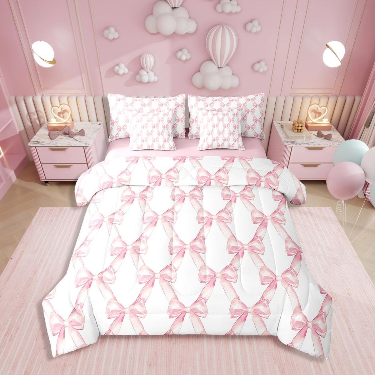 Erosebridal Kawaii Bowknot Girls Bed in A Bag with Sheets Dreamy Princess Style Twin Comforter Set 7 Piece for Kids Teen Women,Girly Cute Bow Bedding Set Pink Bow Tie Bed Set Bedroom Decor - Image 36
