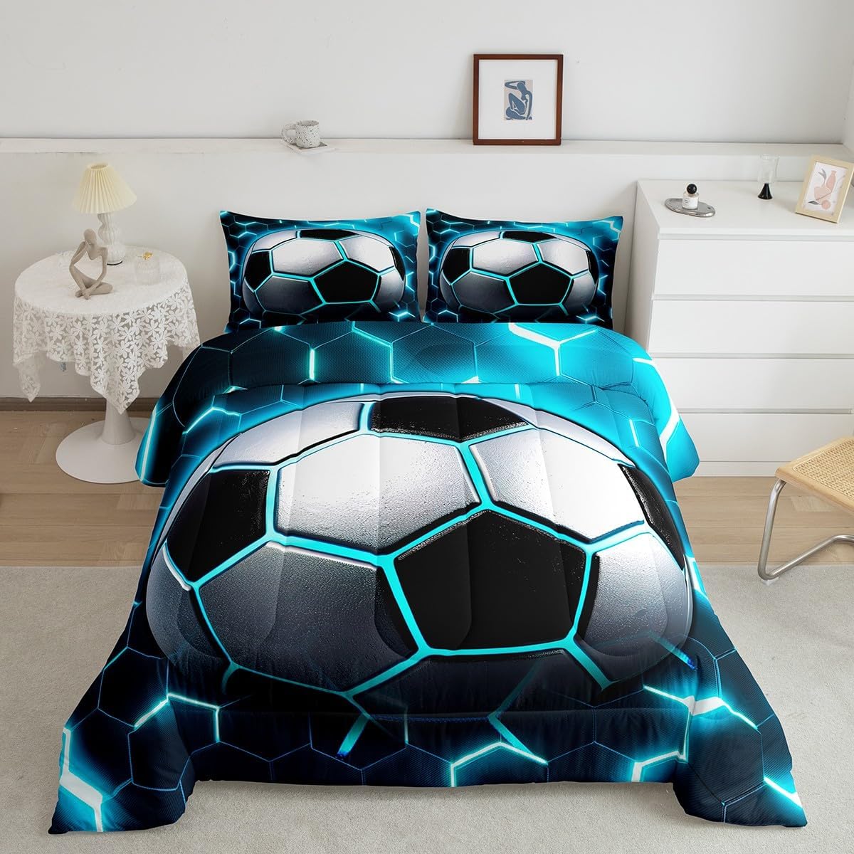 Erosebridal Soccer Comforter Twin Football Bedding Sets for Boys Teens Sport Themed Bedding Ball Gaming Duvet Insert Black Gray Grunge Room Decor 2pcs with 1 Pillow Case Lightweight Soft Bed Set - Image 19